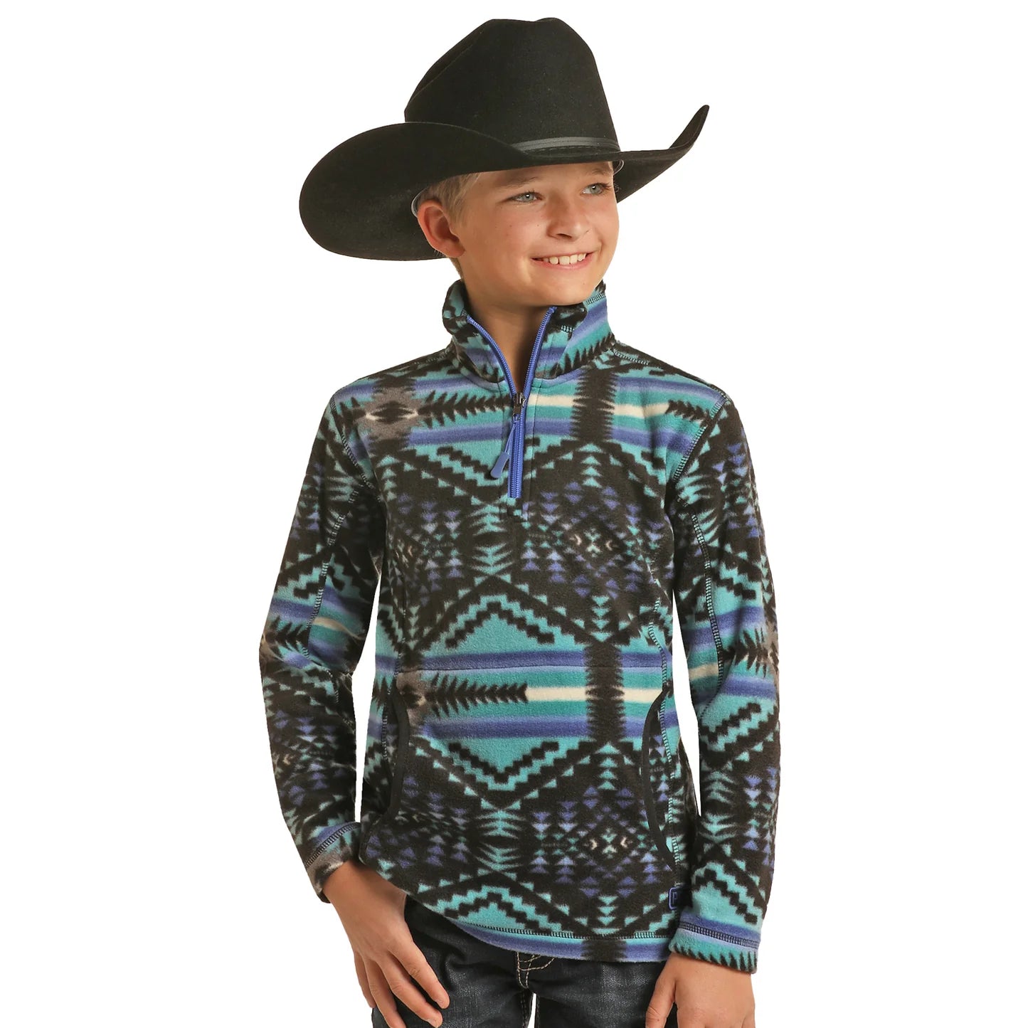 PANHANDLE AZTEC PRINTED FLEECE PULLOVER BLUE KIDS YOUTH PRKO91RZXV