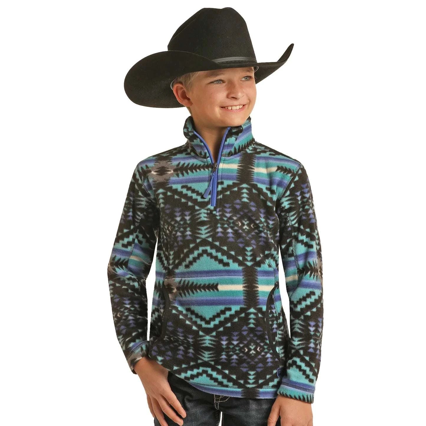 PANHANDLE AZTEC PRINTED FLEECE PULLOVER BLUE KIDS YOUTH PRKO91RZXV Laherradurawwnc.com