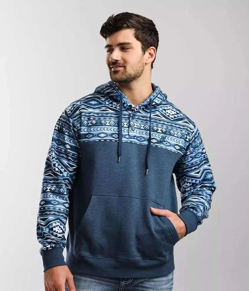 Hooey® Men's Hoodie Blue/w Blue Aztec Sleeve HH1191NVAZ Laherradurawwnc.com