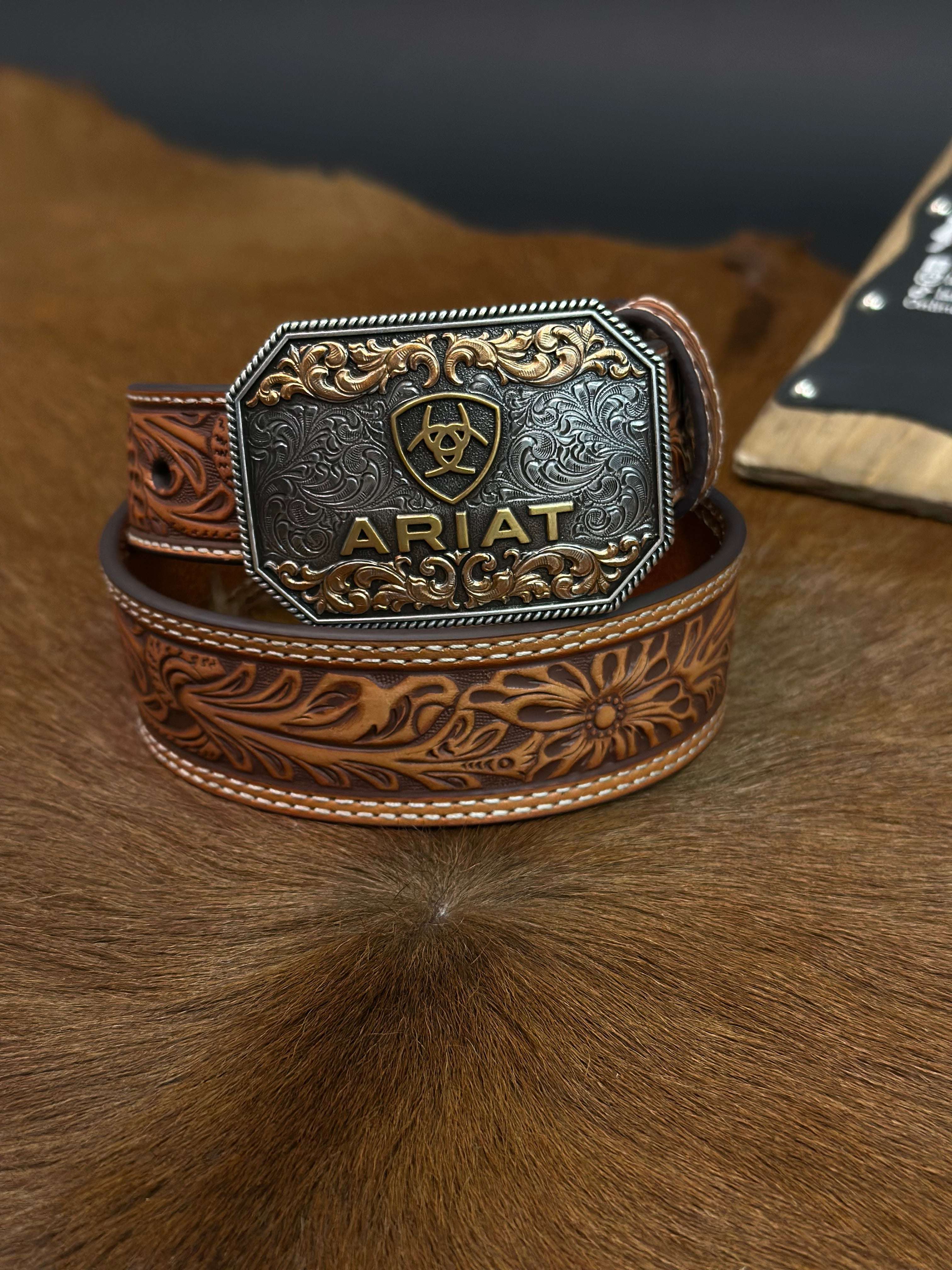 ARIAT KIDS TAN CINCELADO ARIAT SILVER BUCKLE BELT A1309108 Laherradurawwnc.com