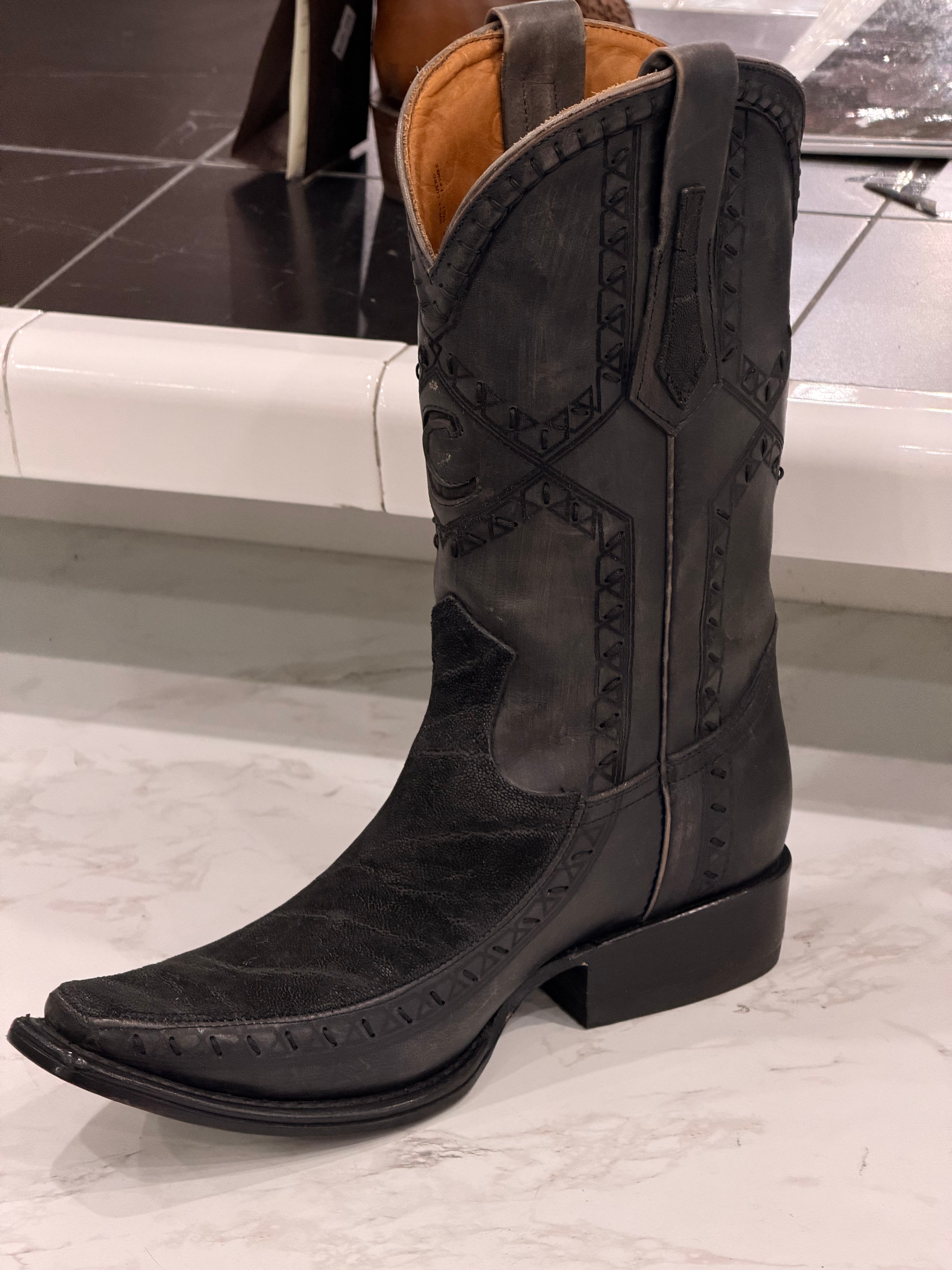 CUADRA BOOT ELEFANTE DUSTY BLACK LASER & WOVEN NARROW SQUARE TOE