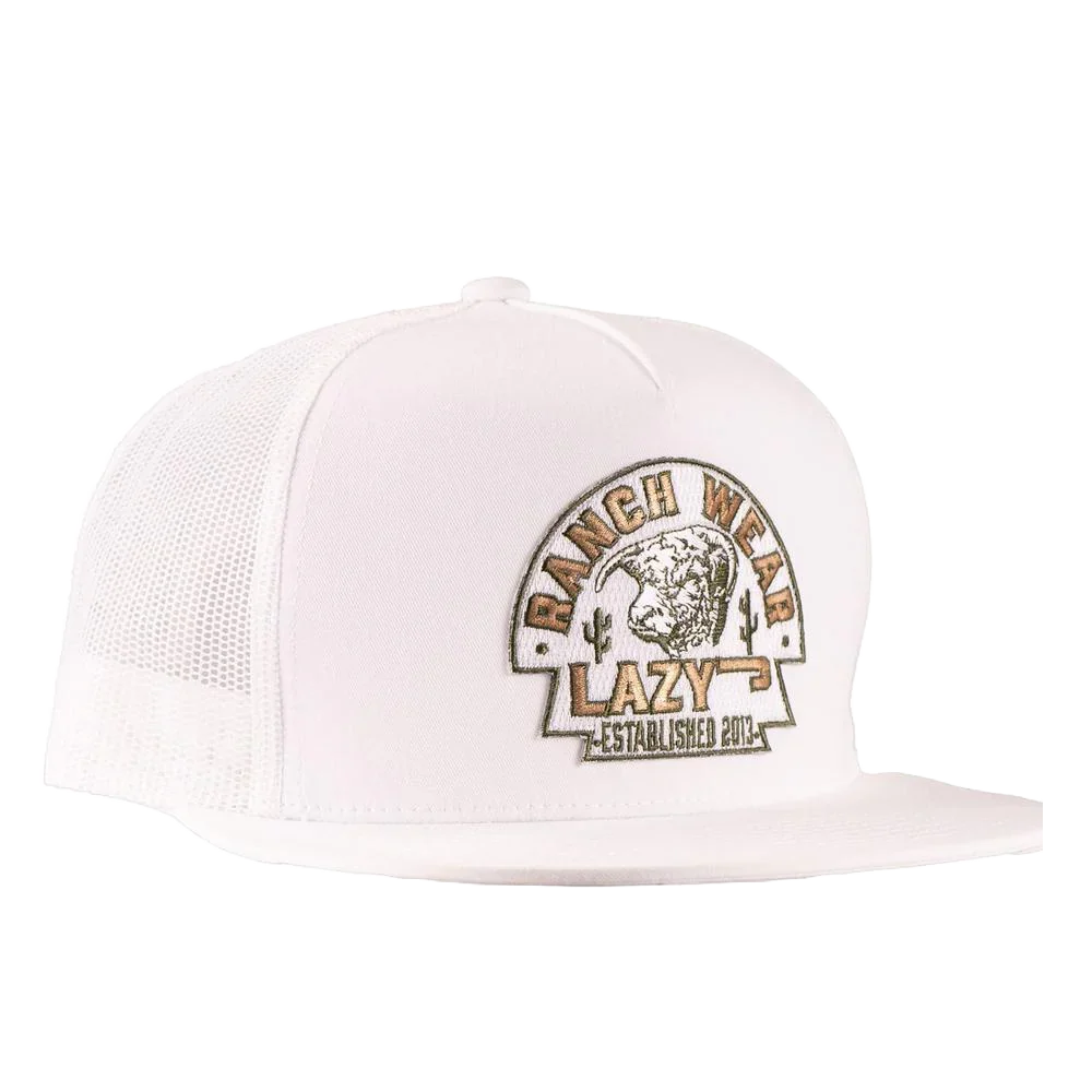 LAZY J RANCH CAP WHITE OLIVE ARROWHEAD CLASSIC FIVE PANEL TRUCKER HAT