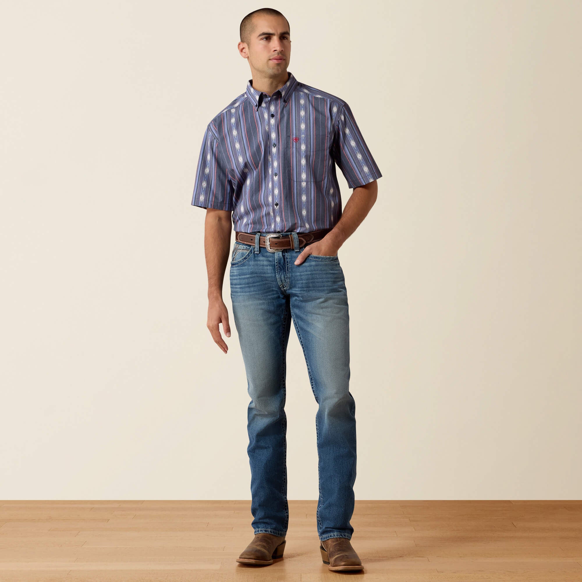 ARIAT MEN BERKE SS SHRT EVENING BLUE SOUTHWEST STRIPE 10073525