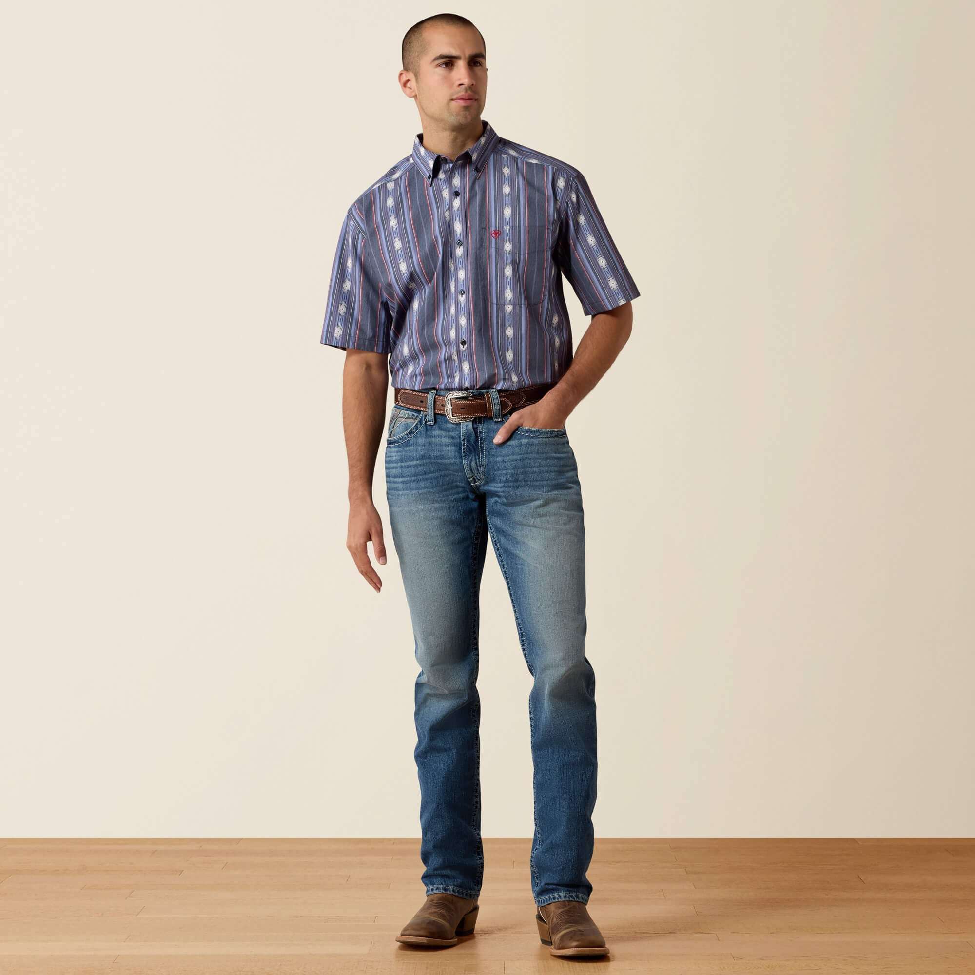 ARIAT MEN BERKE SS SHRT EVENING BLUE SOUTHWEST STRIPE - 10073525 Laherradurawwnc.com