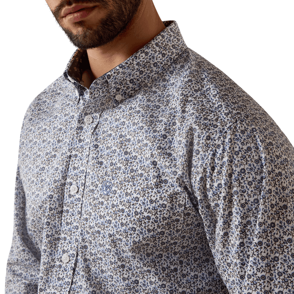 ARIAT MENS WF WEAVER FTD LS SHRT WHITE MULTI VINE PRINT 10073691 Laherradurawwnc.com