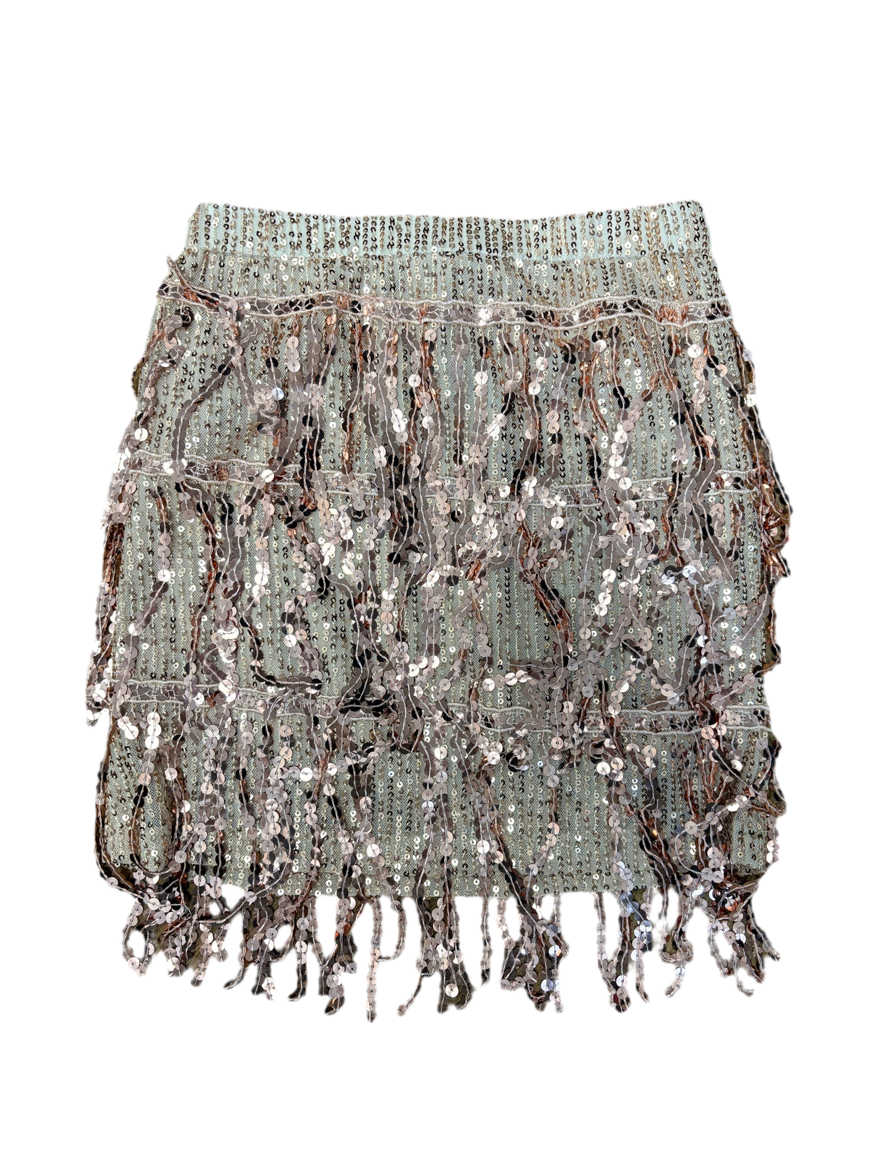 LUCKY & BLESSED HOT GOLD/ROSE SEQUIN FRINGE SKIRT