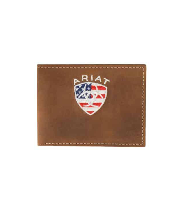 ARIAT MENS TAN BI-FOLD WALLET WITH AMERICAN FLAG- A35549217 Laherradurawwnc.com