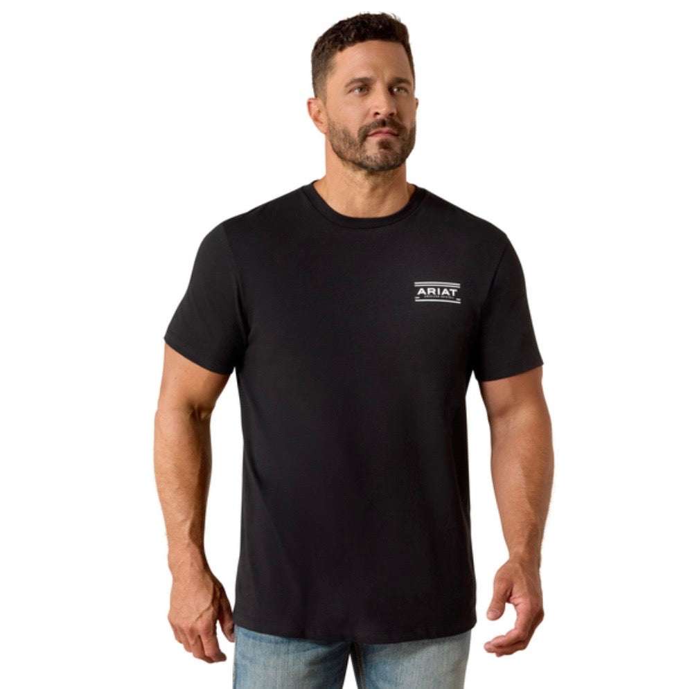 ARIAT MEN T-SHIRT CANYON AZTEC SHIELD SS BLACK 10054353 Laherradurawwnc.com