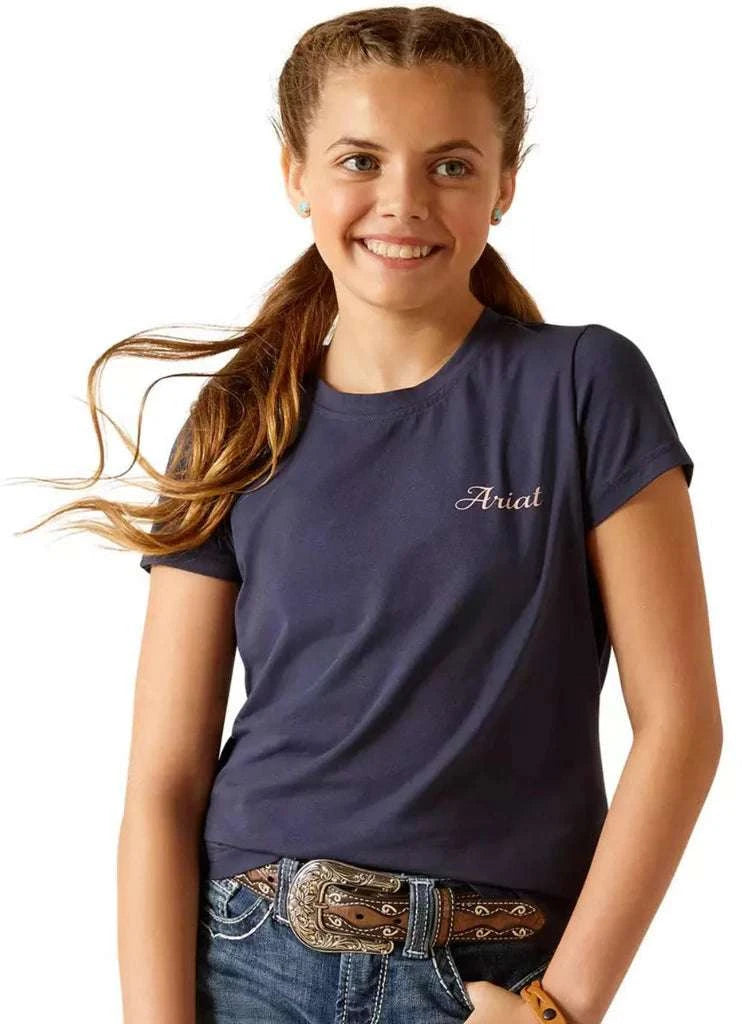 ARIAT KIDS TSHIRT -GIRLS WHITE/NAVY SHIELD 10048555 Laherradurawwnc.com