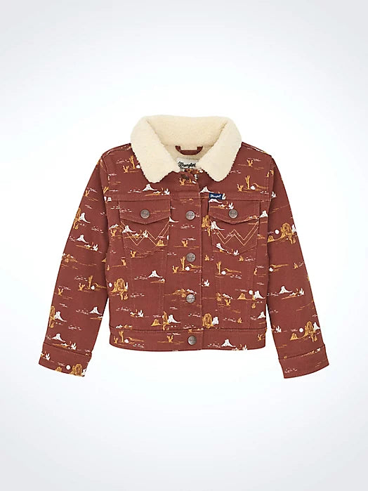 WRANGLET GIRL SHERPA DENIM BROWN JACKET WESTERN LOGO 11236748