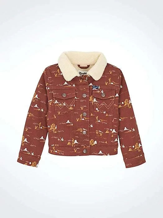 WRANGLET GIRL SHERPA DENIM BROWN JACKET WESTERN LOGO 112367480 Laherradurawwnc.com