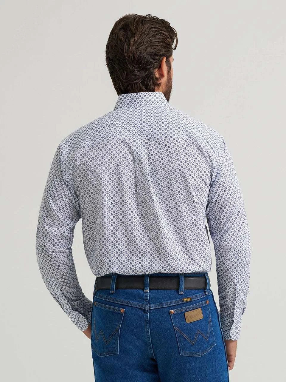 WRANGLER RELAXED FIT BLUE/WHITE PRINT MEN SHIRT- 112379162 Laherradurawwnc.com