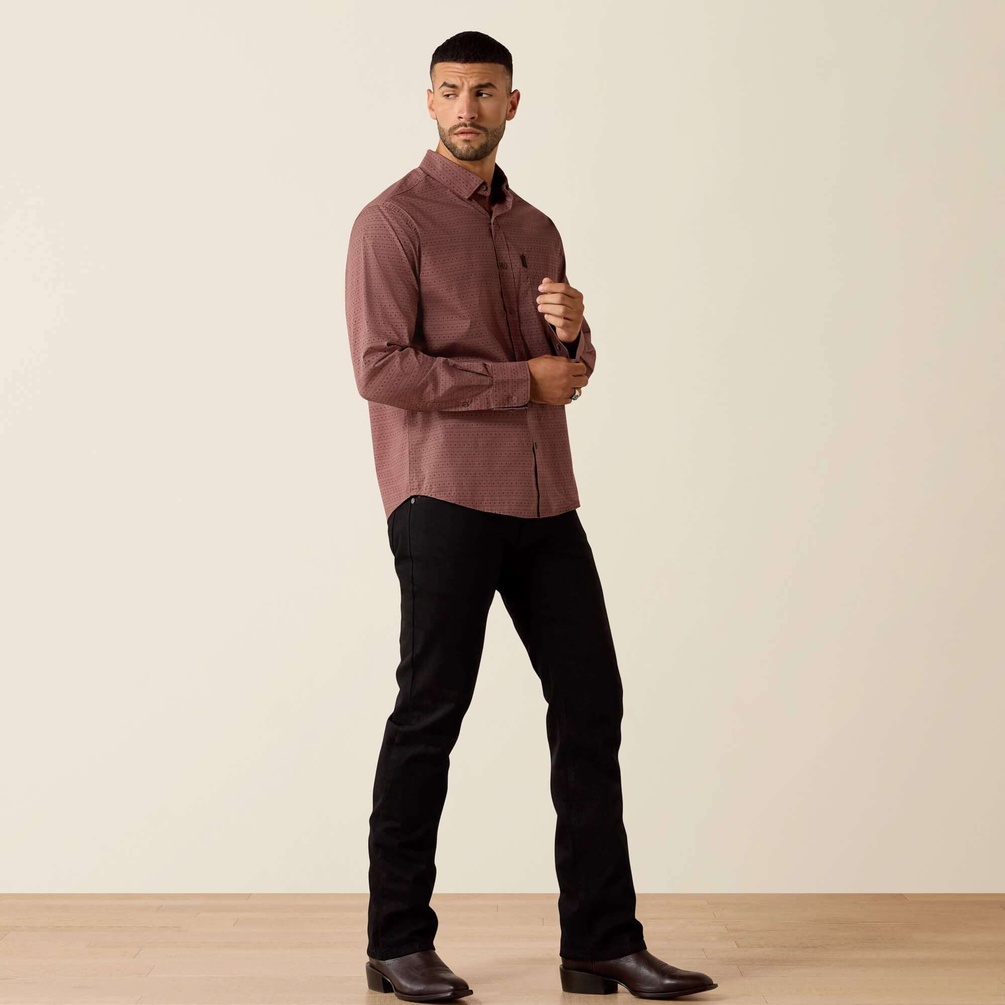 ARIAT MENS SHIRT MODERN SLIM FIT ROSE TAUPE GEO STRIPE 10072730 Laherradurawwnc.com