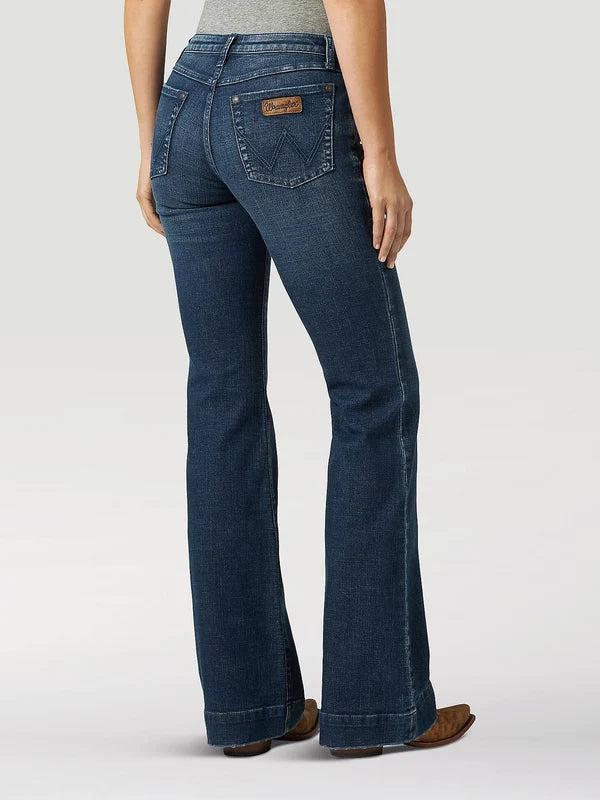 WOMENS WRANGLER RETRO MAE MID RISE TROUSER DARK DENIM JEAN - 1009MWWSA