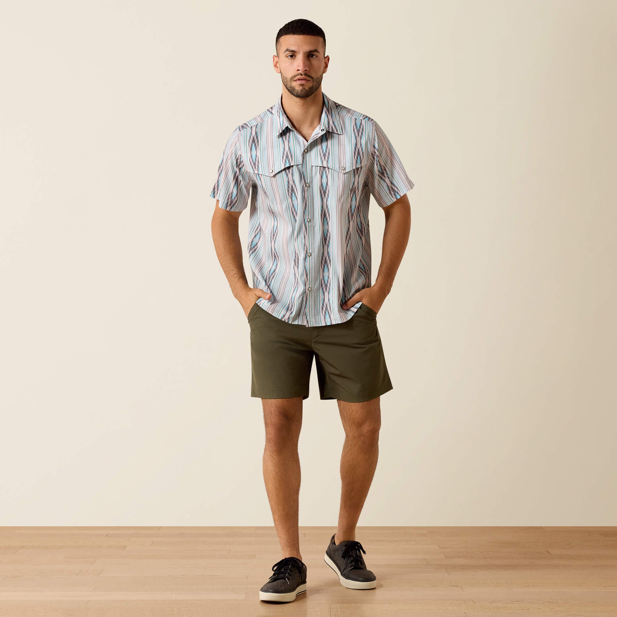 ARIAT MEN PRINTED VENTTEK WESTERN YOKE SS SNP SHRT MOONBEAM 10071047