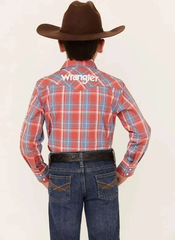 BOY'S WRANGLER LONG SLEEVE SHIRT RED 112344422 Laherradurawwnc.com