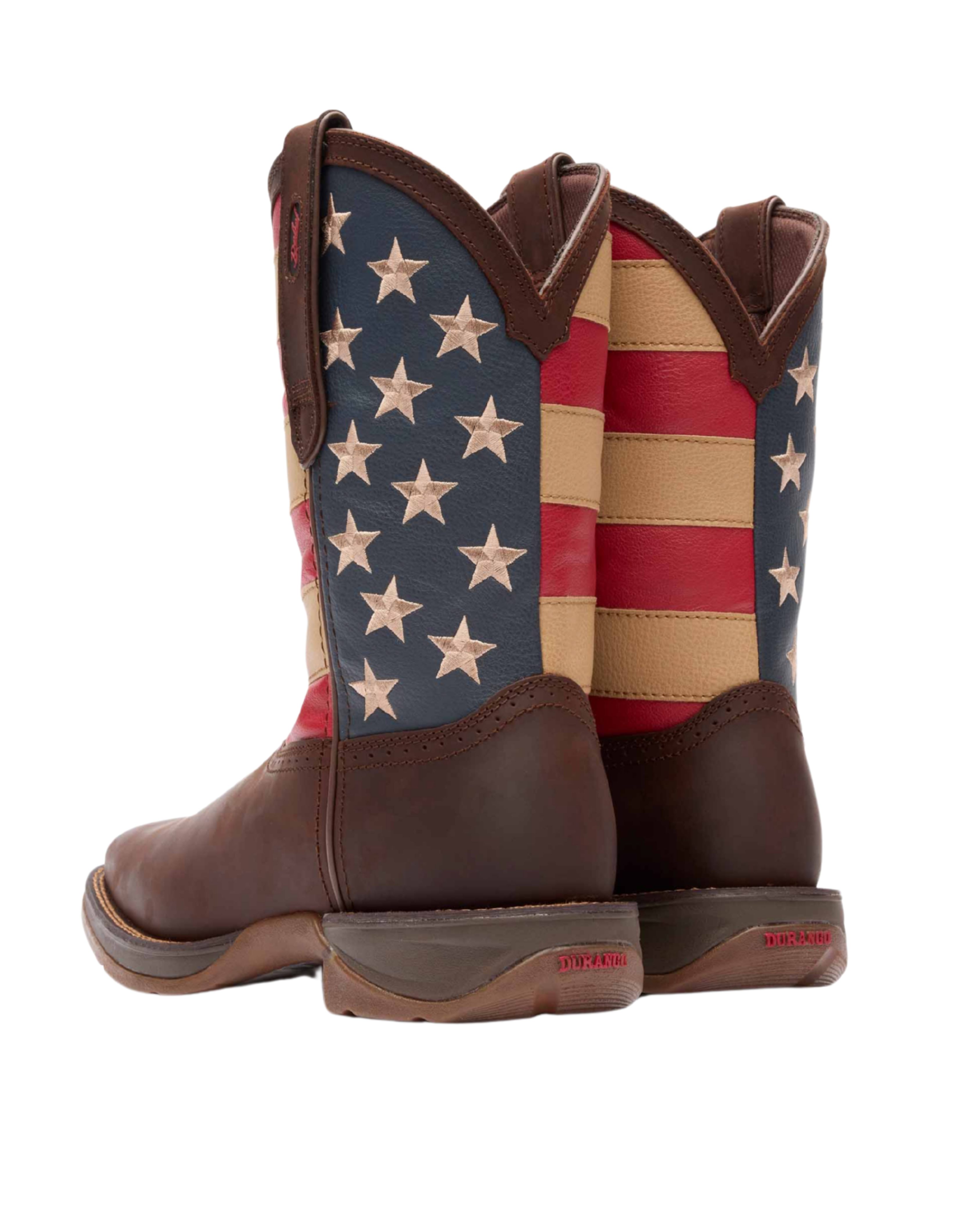 Pair of cowboy boots with American flag