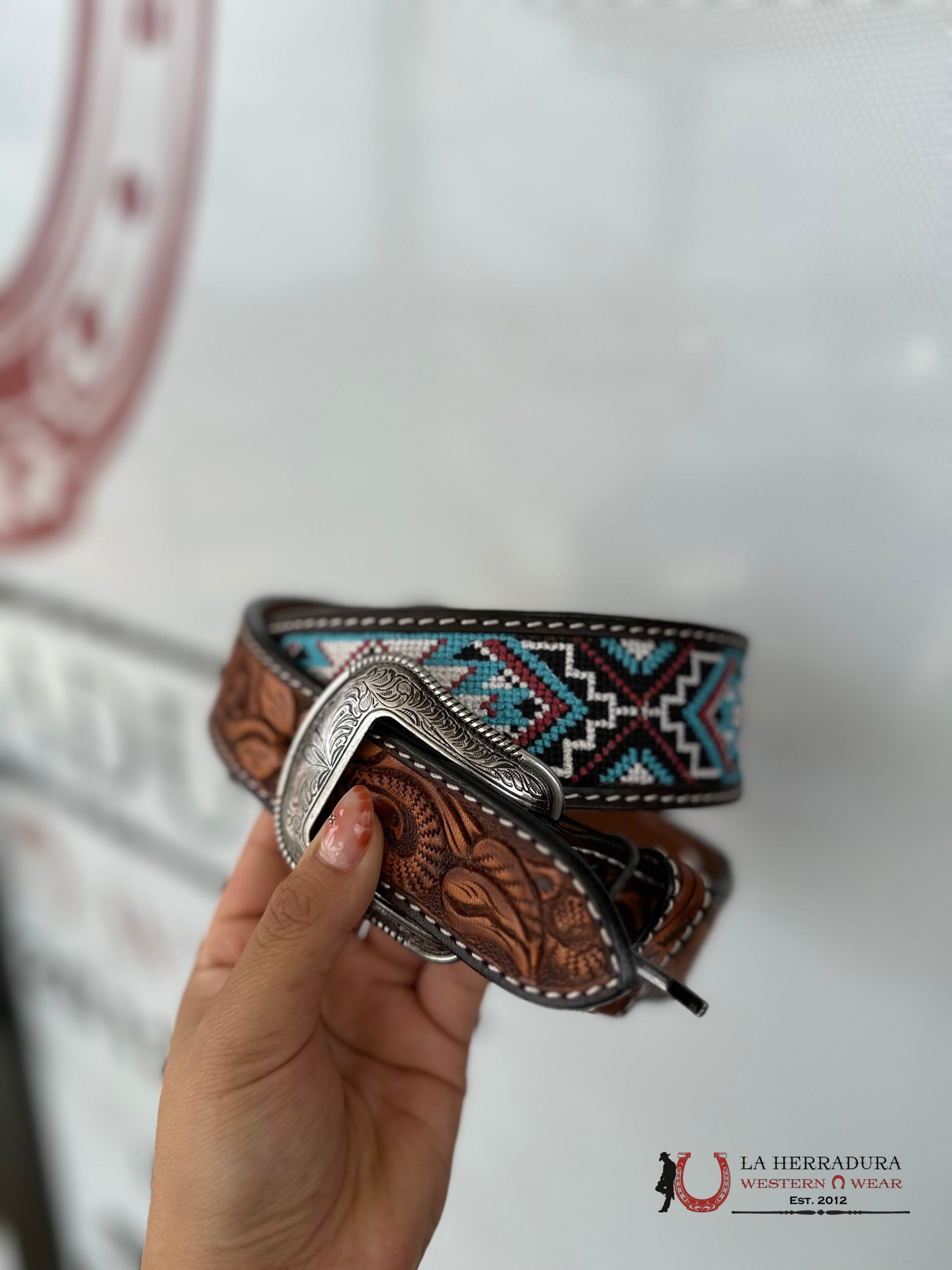 3D Aztec Ocean Hand Tooled Belt Cinturones Hombres