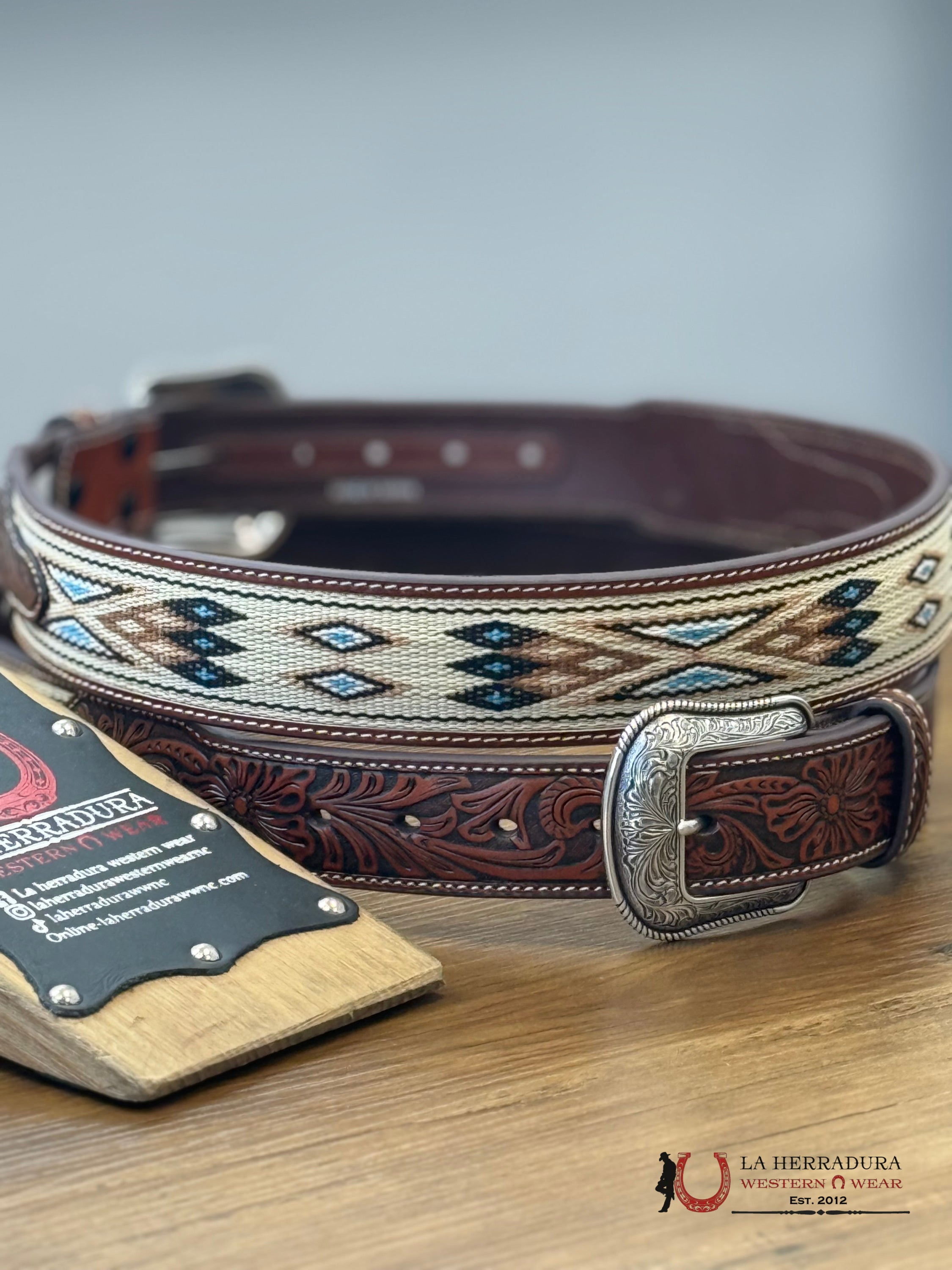 3D Belt Aztec Print Beige With Blue CINTURONES HOMBRES