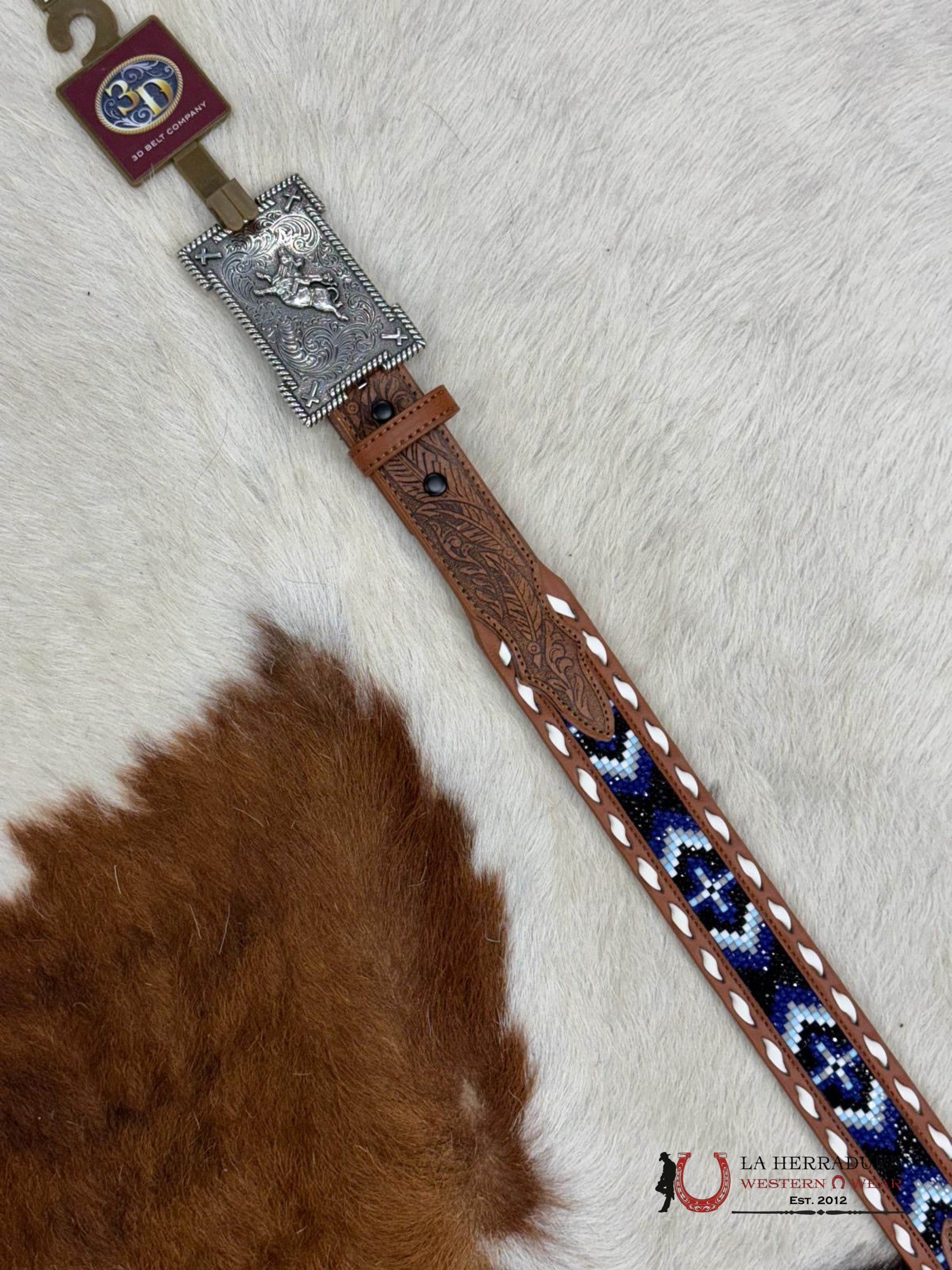 3D Belt Company Boy Blue Aztec Multi Stone Niños