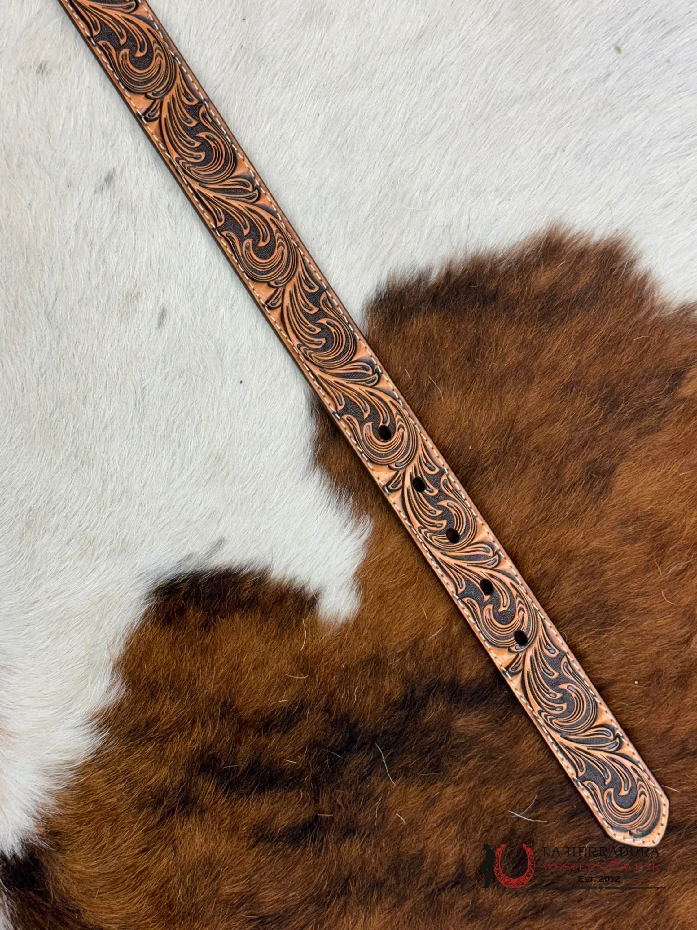 3D Belt Company Boy Honey Hand Tooled Round Bull Buckle Niños