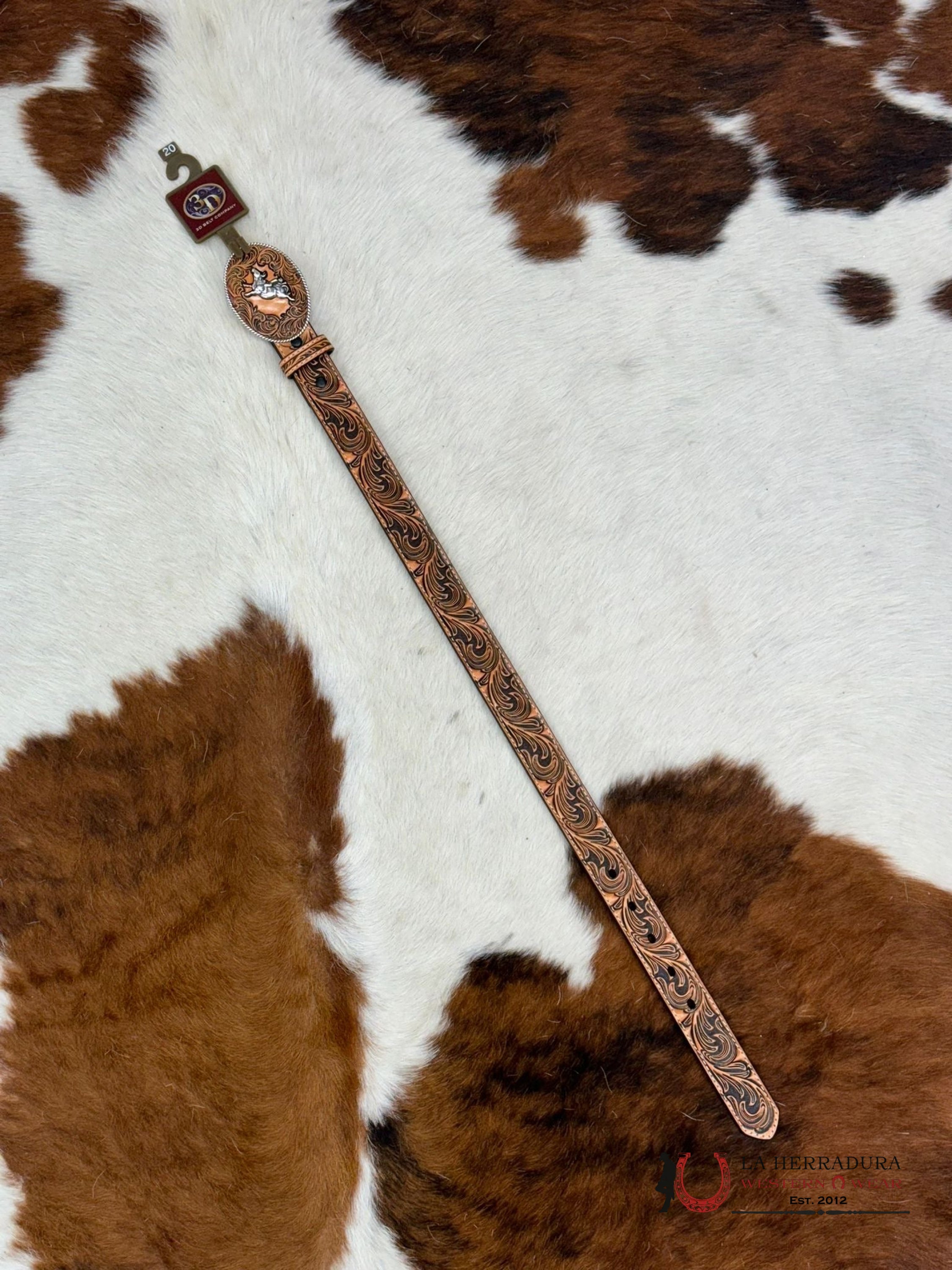 3D Belt Company Boy Honey Hand Tooled Round Bull Buckle Niños