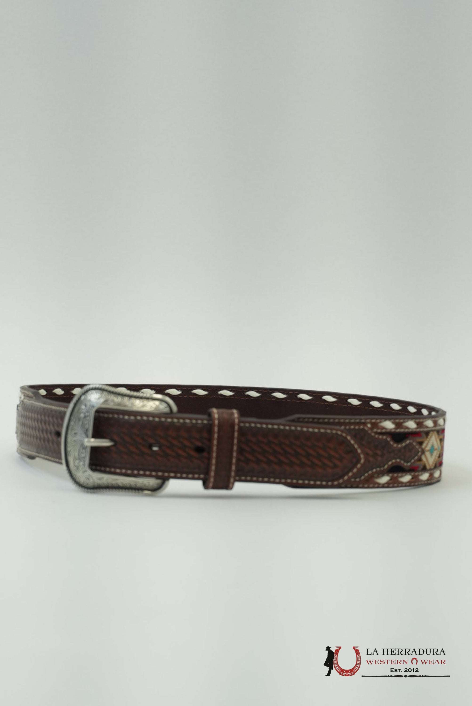 3D BELT COMPANY CINTURÓN AZTEC STITCHED RED BALCK WHITE DETAIL CINTURONES HOMBRES