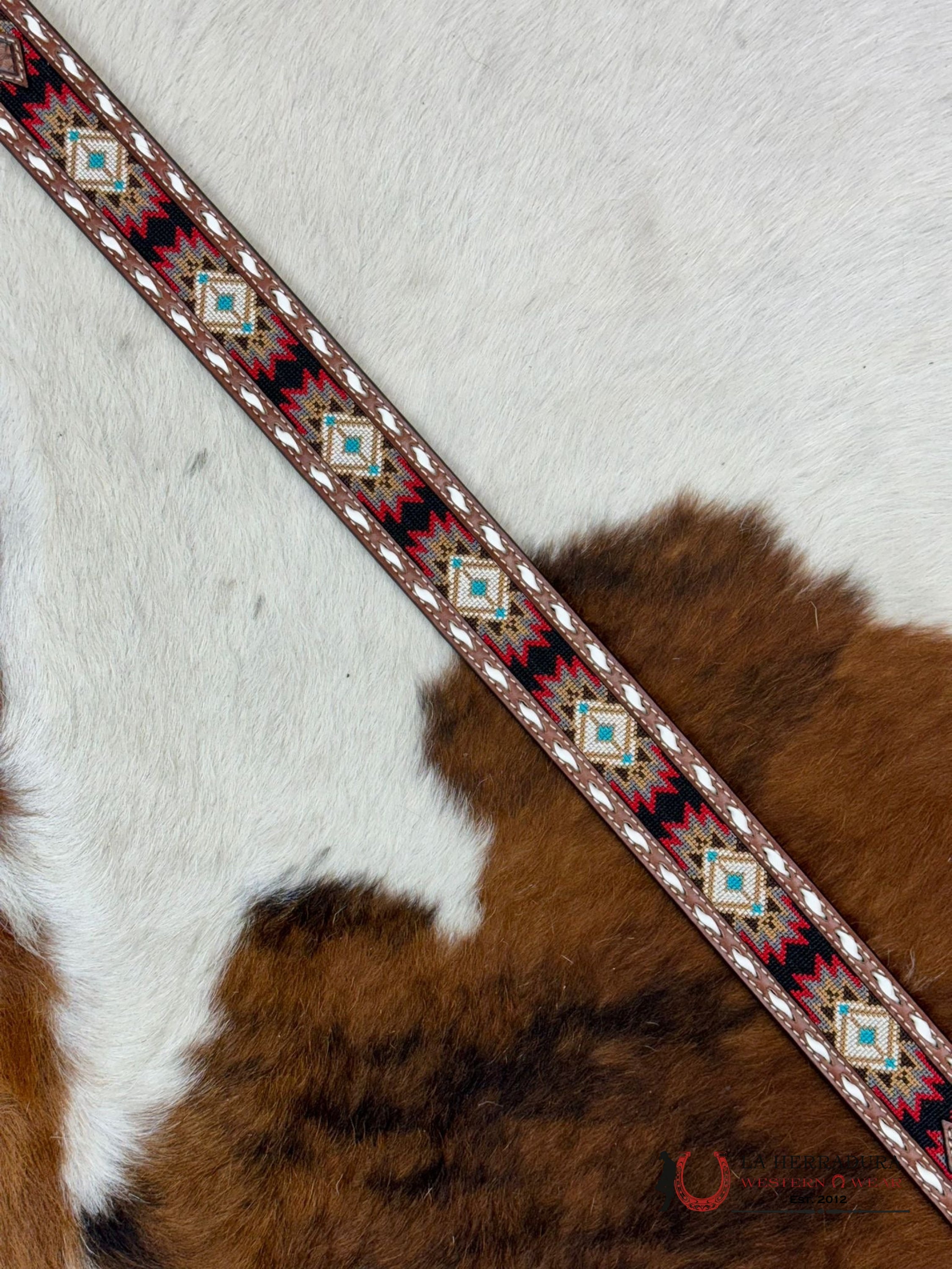 3D Belt Company Cinturón Aztec Stitched Red Balck White Detail Cinturones Hombres