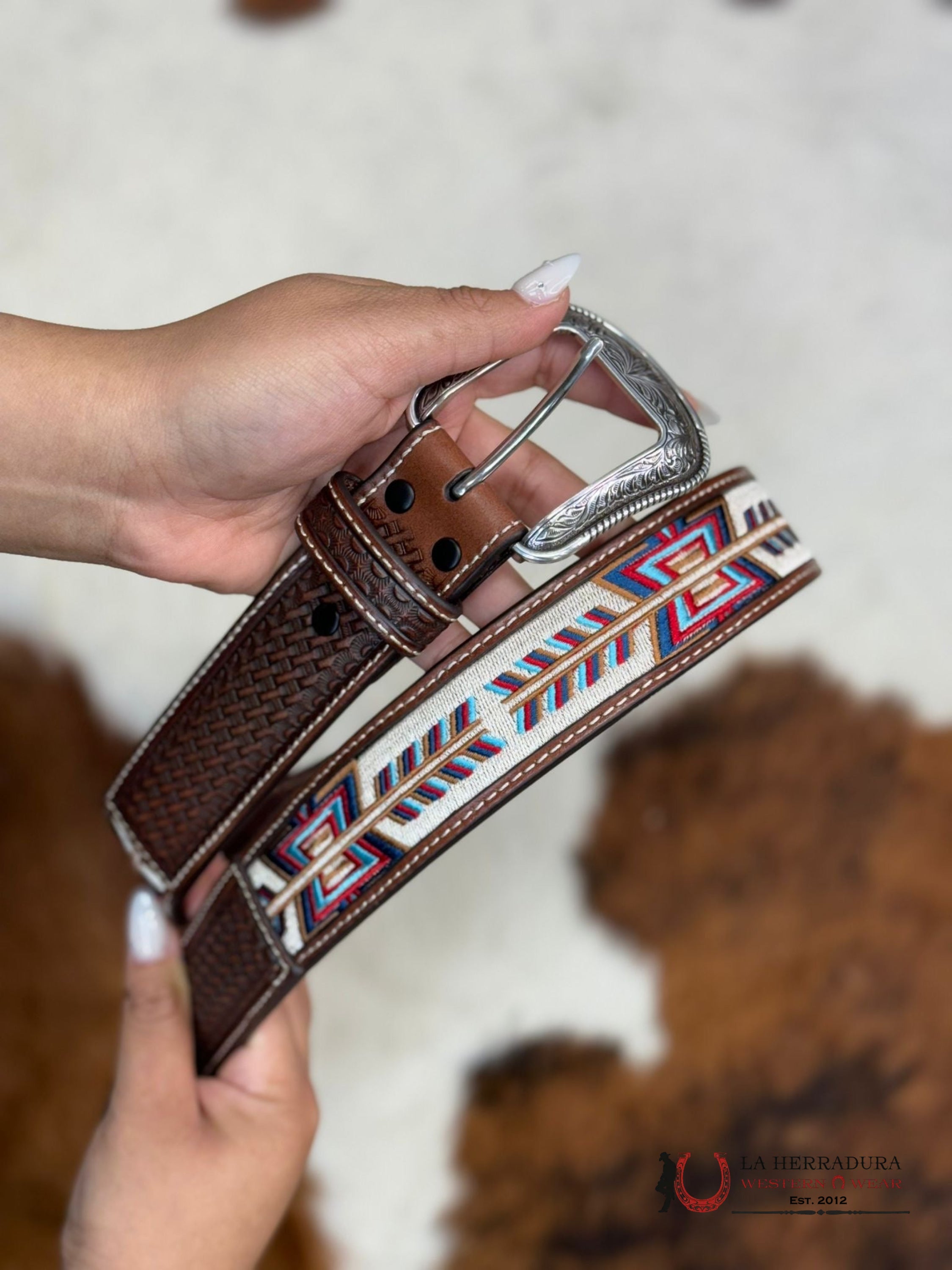 3D Belt Company Cinturón Brown Tan Multi Arrow Stitch Cinturones Hombres