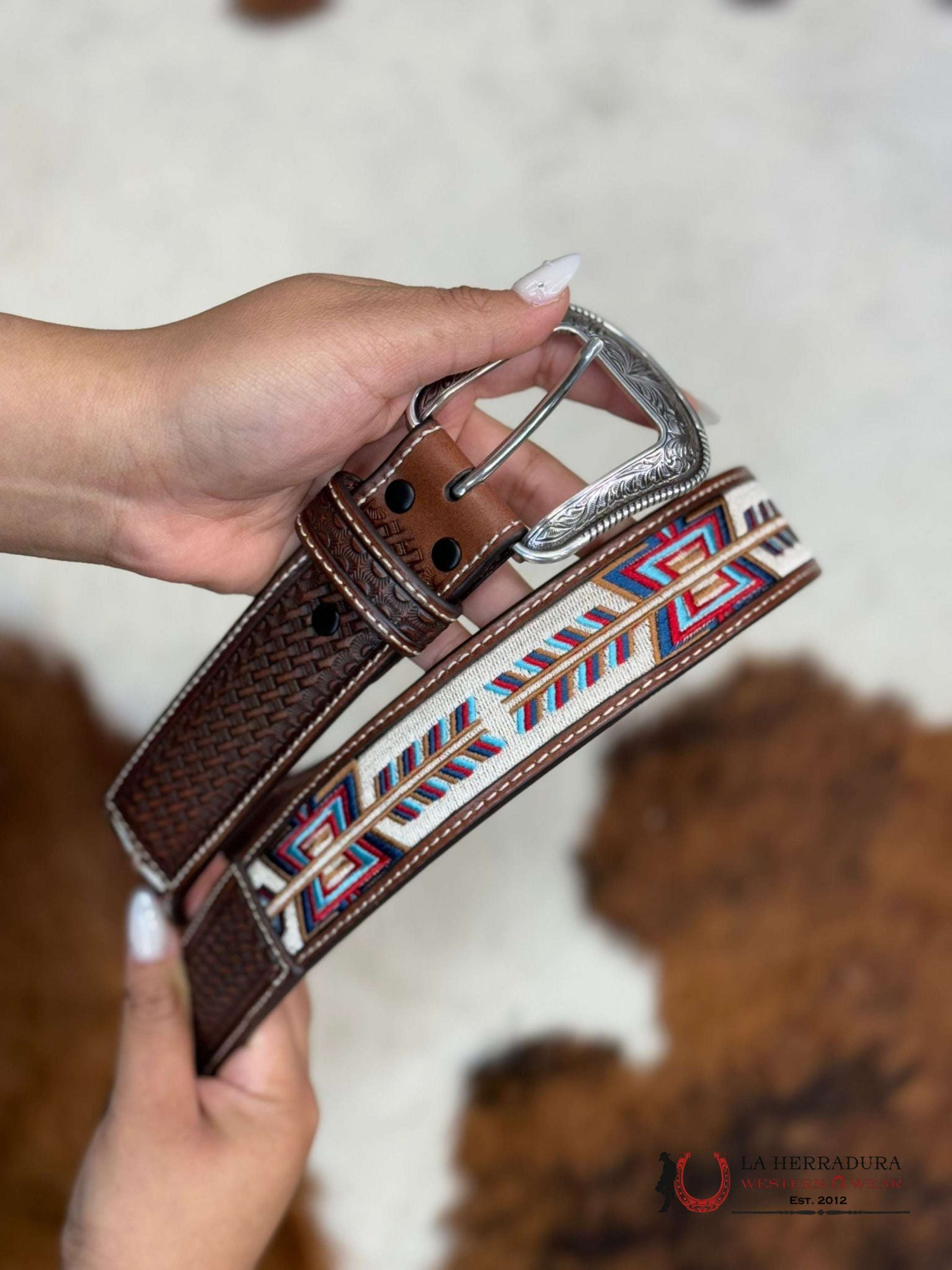 3D Belt Company Cinturón Brown Tan Multi Arrow Stitch Cinturones Hombres