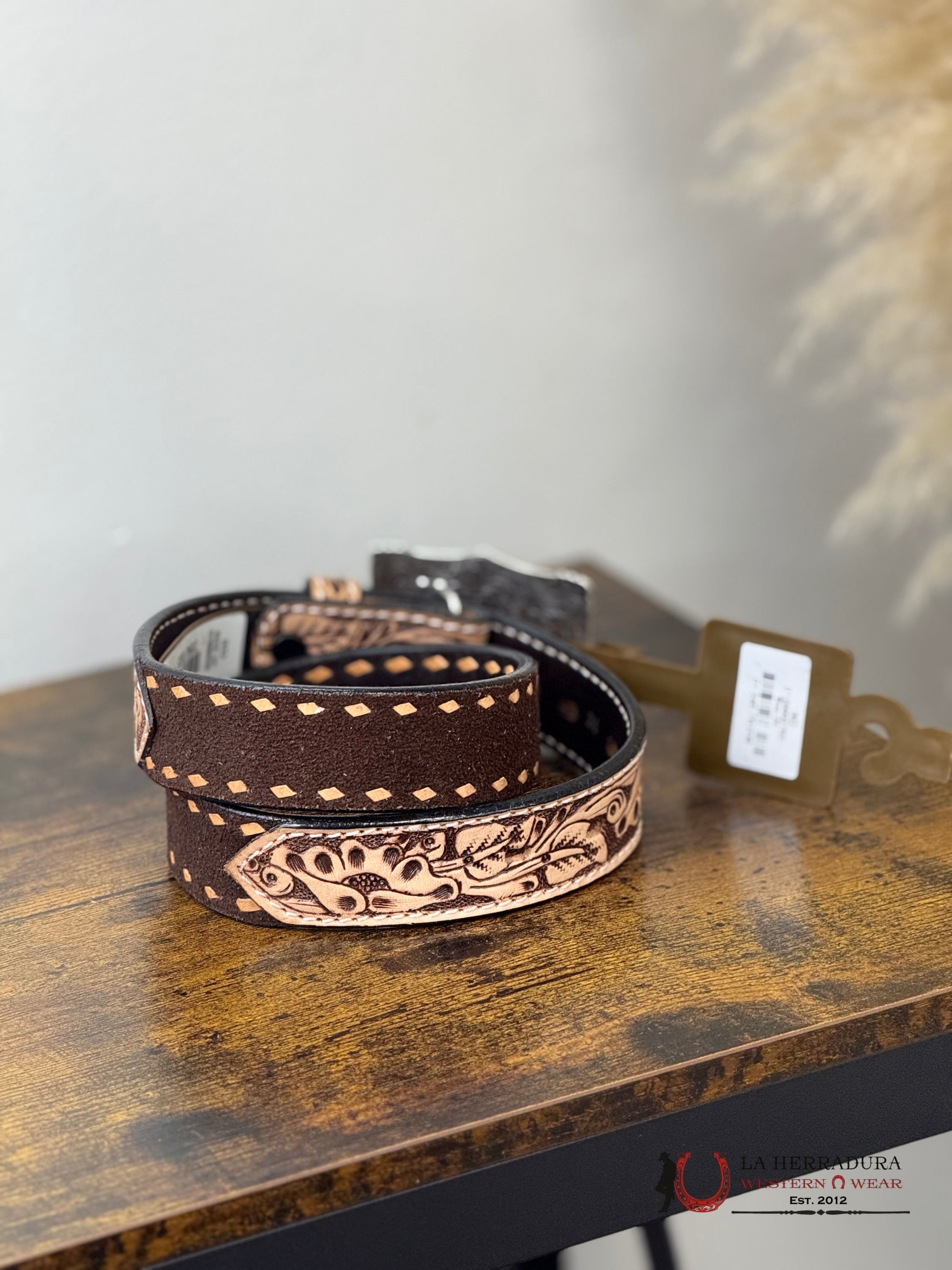 3D BELTS BOYS HANDTOOLED BROWN AND ORIX BELT- D120003702 NIÑOS