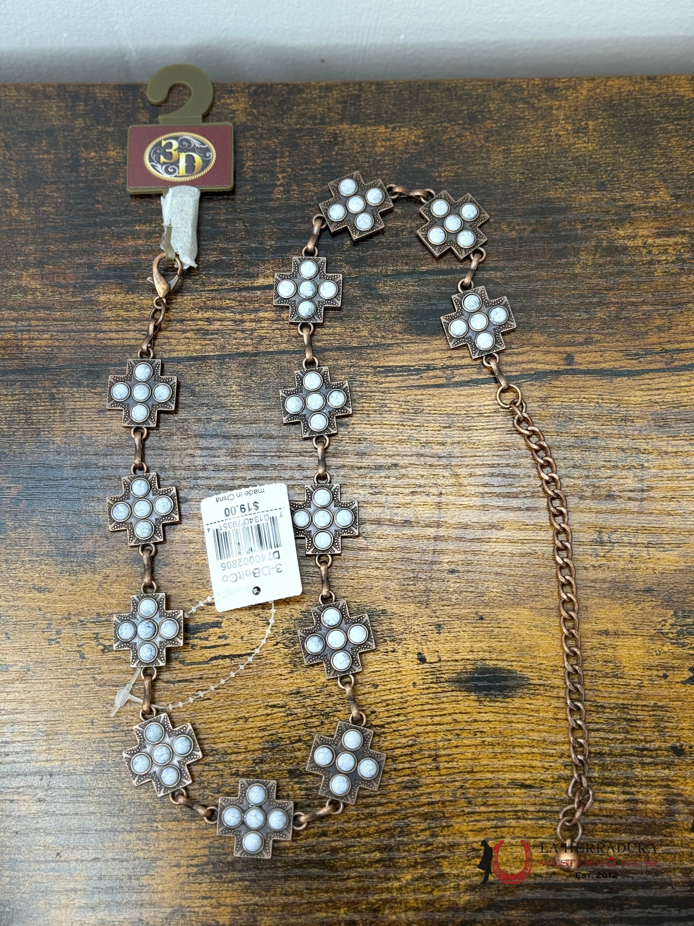 3D BELTS BRASS CHAIN BELT WITH WHITE STONE CROSS- D74002805 OSFM NIÑOS