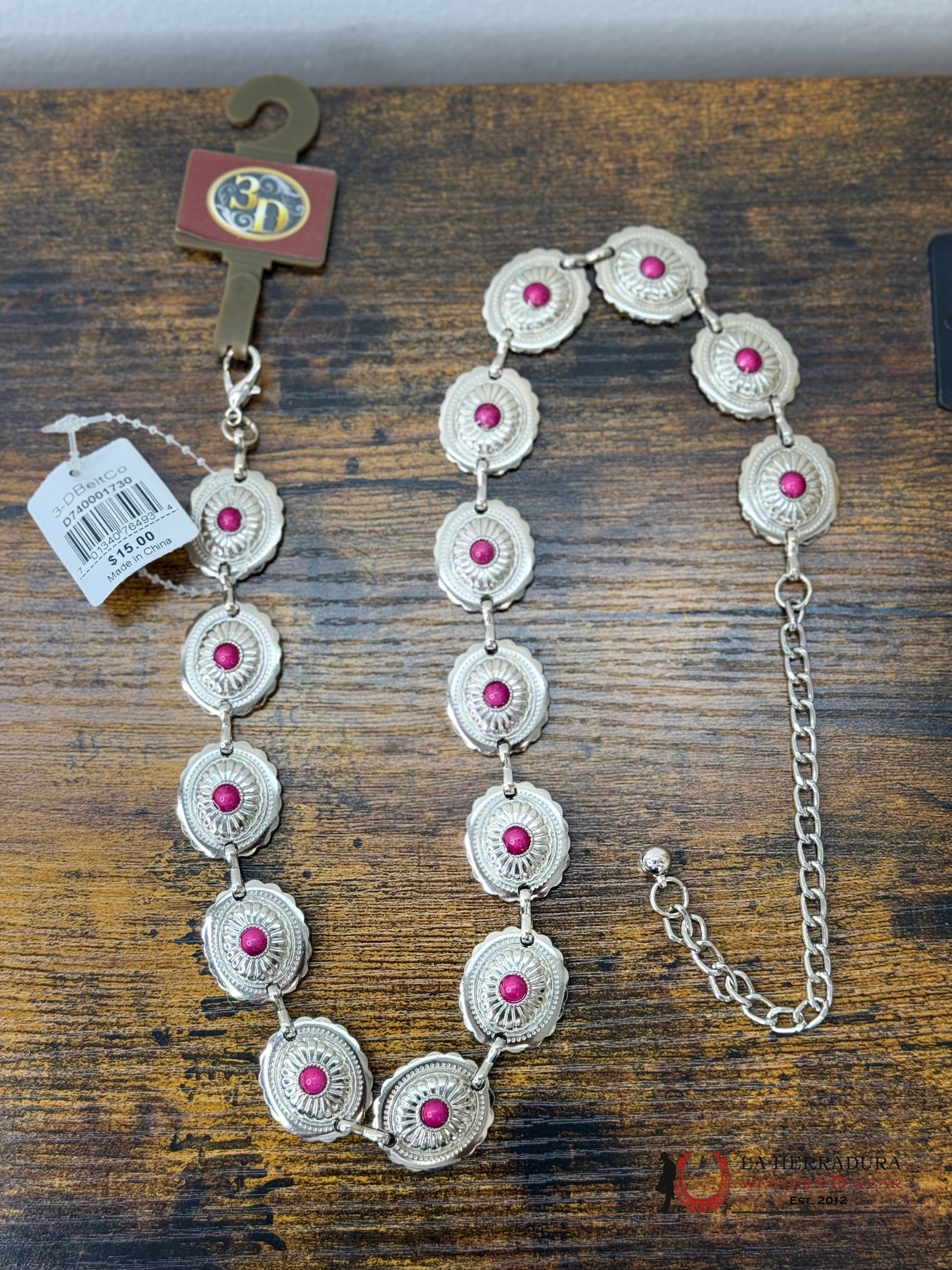 3D BELTS GIRLS SILVER CHAIN BELT WITH PINK STONE- D740001730 OSFM NIÑOS