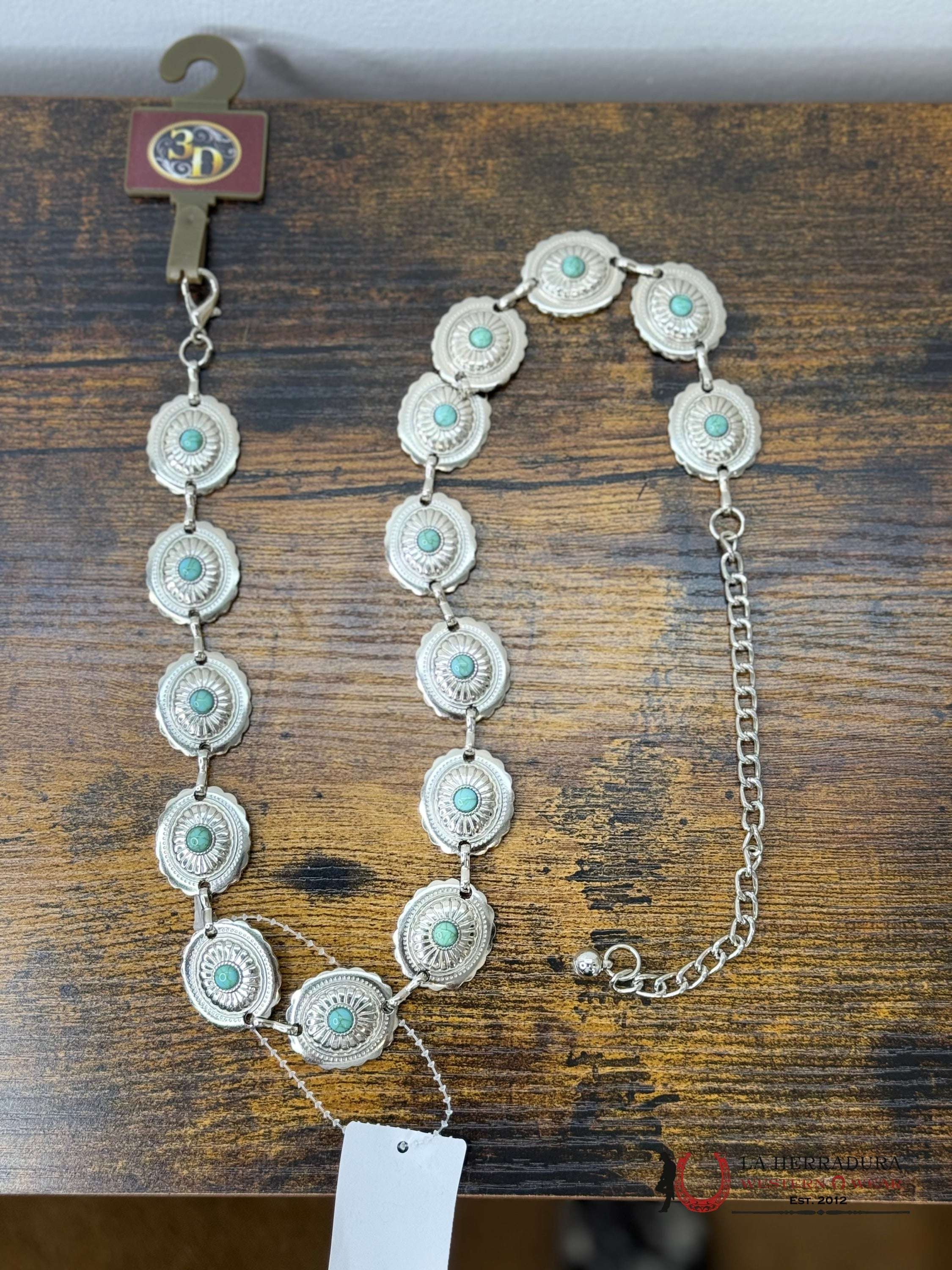 3D BELTS GIRLS SILVER CHAIN BELT WITH TURQUOISE STONE- D740001733 OSFM NIÑOS