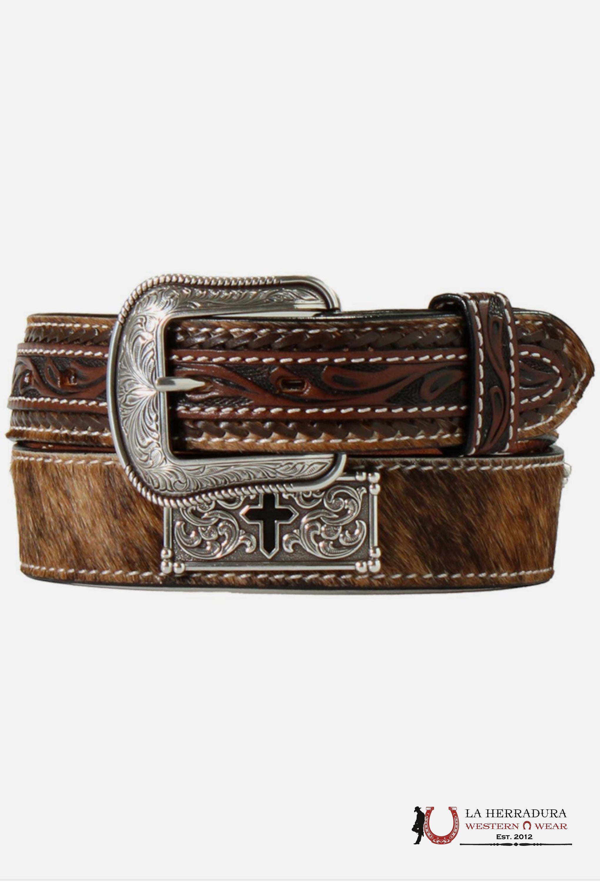 3D BROWN COWHIDE MENS BELT- D100018202 CINTURONES HOMBRES