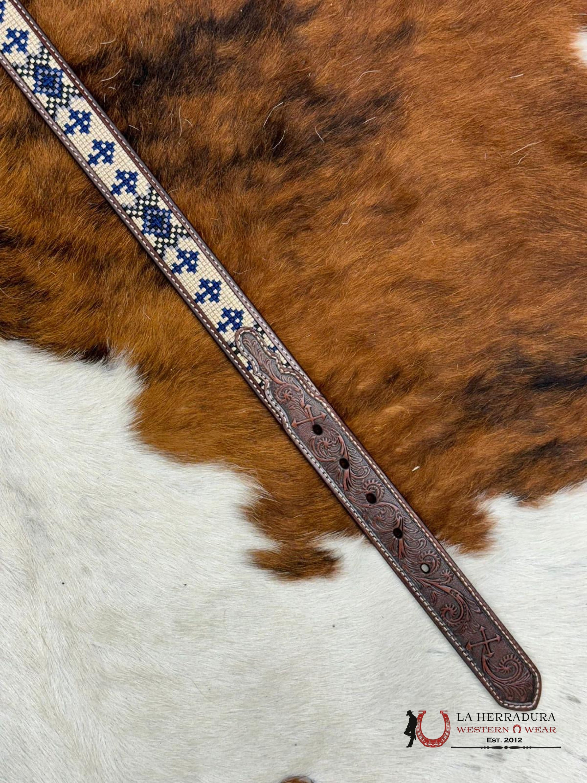 3D Dark Brown Navy Tan Stitch Rec Buckle Niños