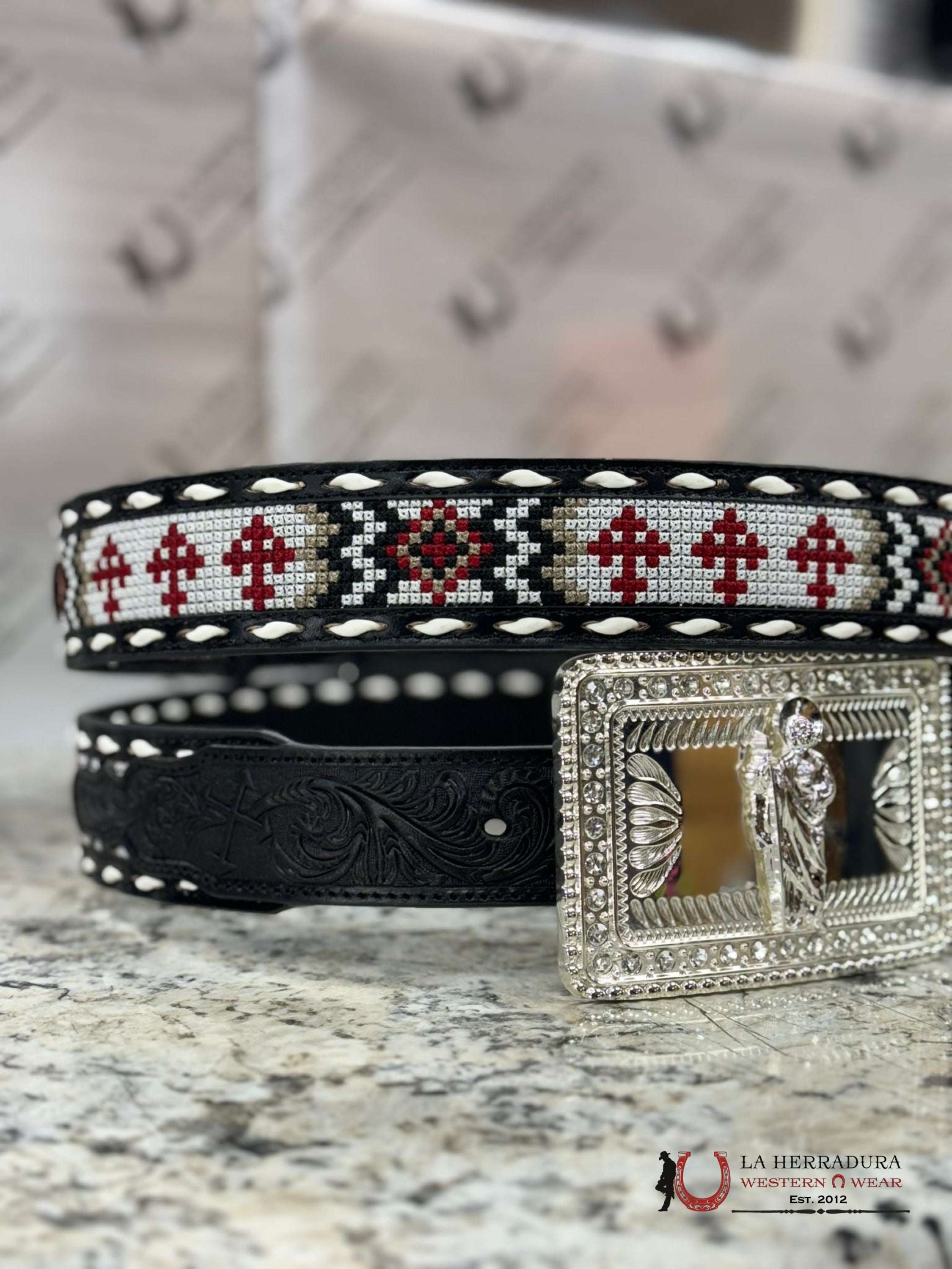 3D Red Cross Aztec Black Belt Cinturones Hombres