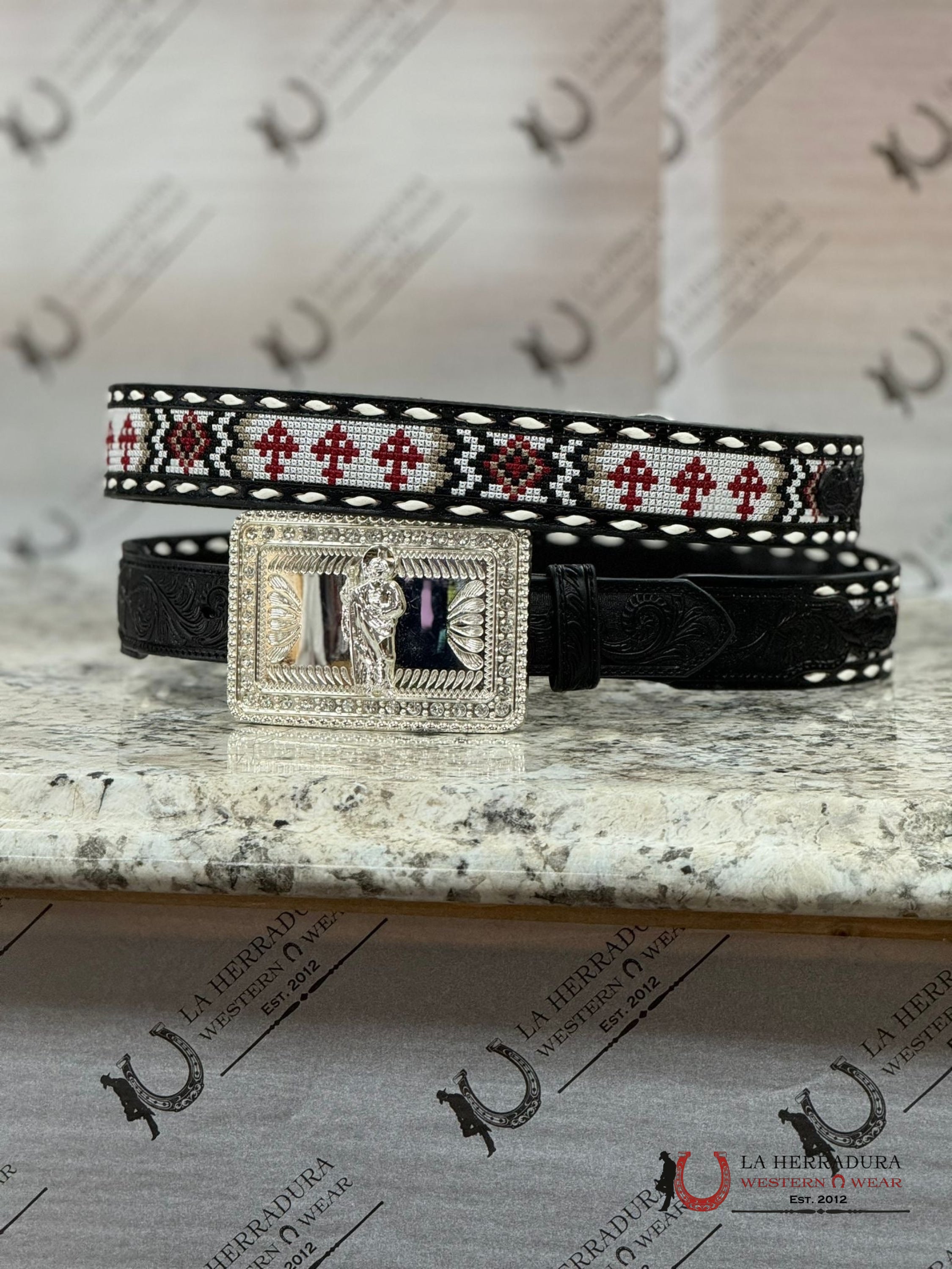 3D Red Cross Aztec Black Belt Cinturones Hombres