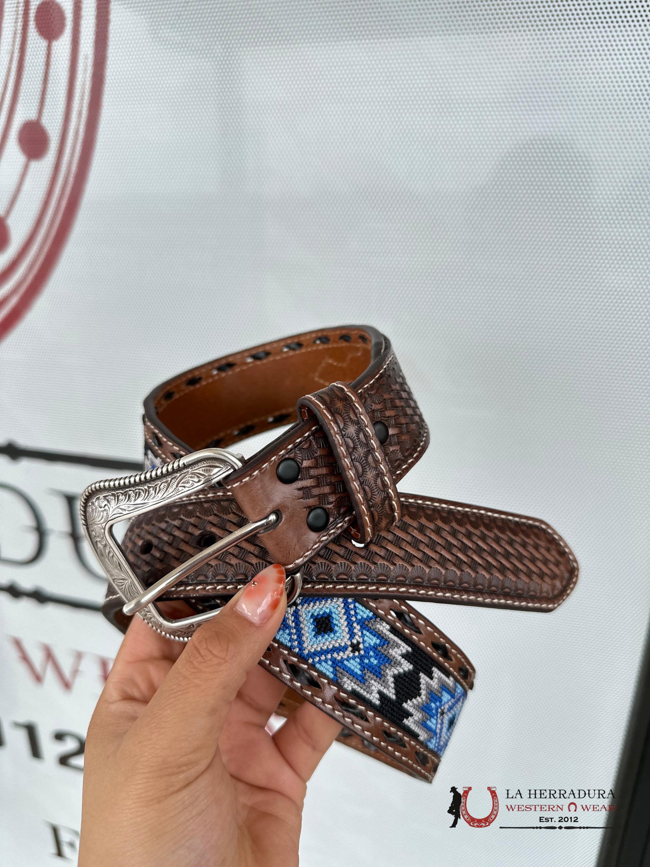 3D Thread Blue Grey Dark Brown Belt Cinturones Hombres