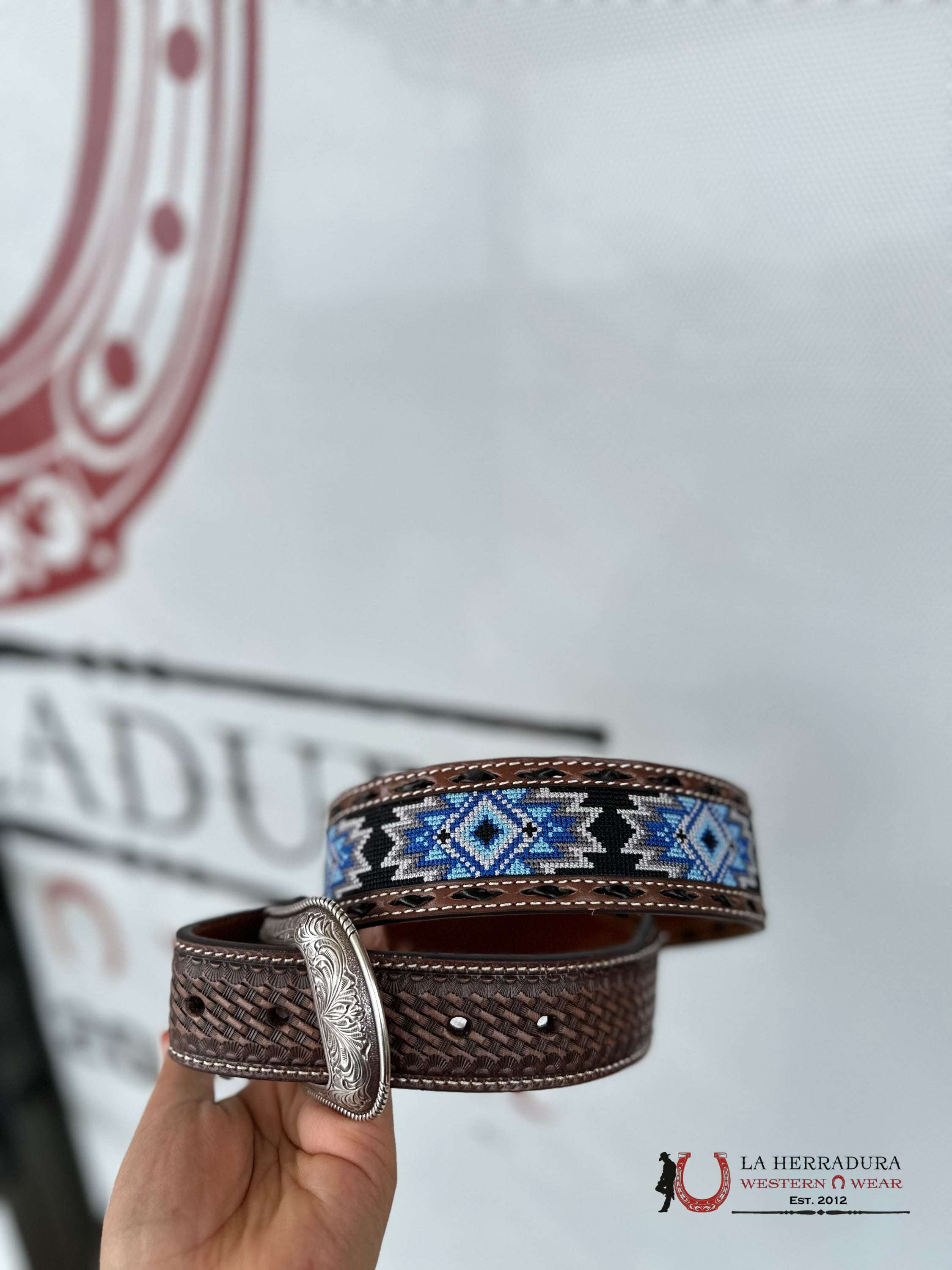 3D Thread Blue Grey Dark Brown Belt Cinturones Hombres