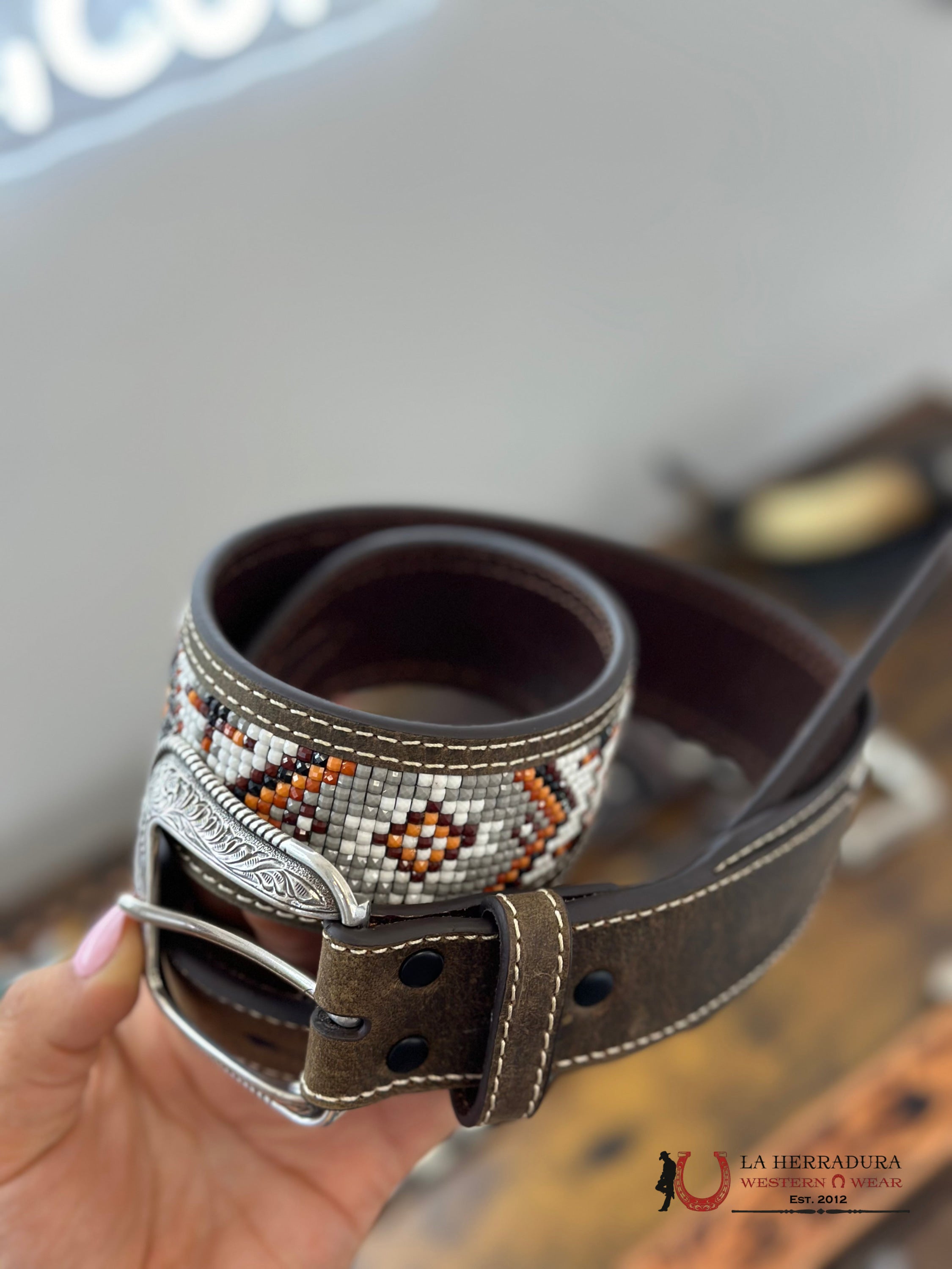 3D White & Orange Aztec Gem Belt Cinturones Hombres