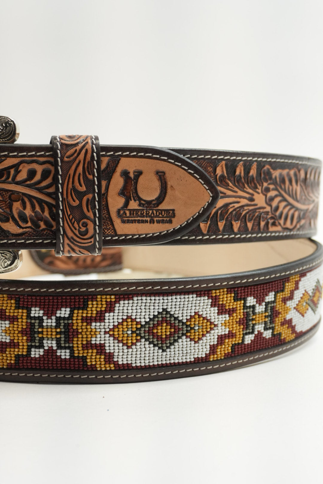 LA HERRADURA BELT 2 INCH AZTEC BURGUNDY/MUSTARD YELLOW NEW DESIGN