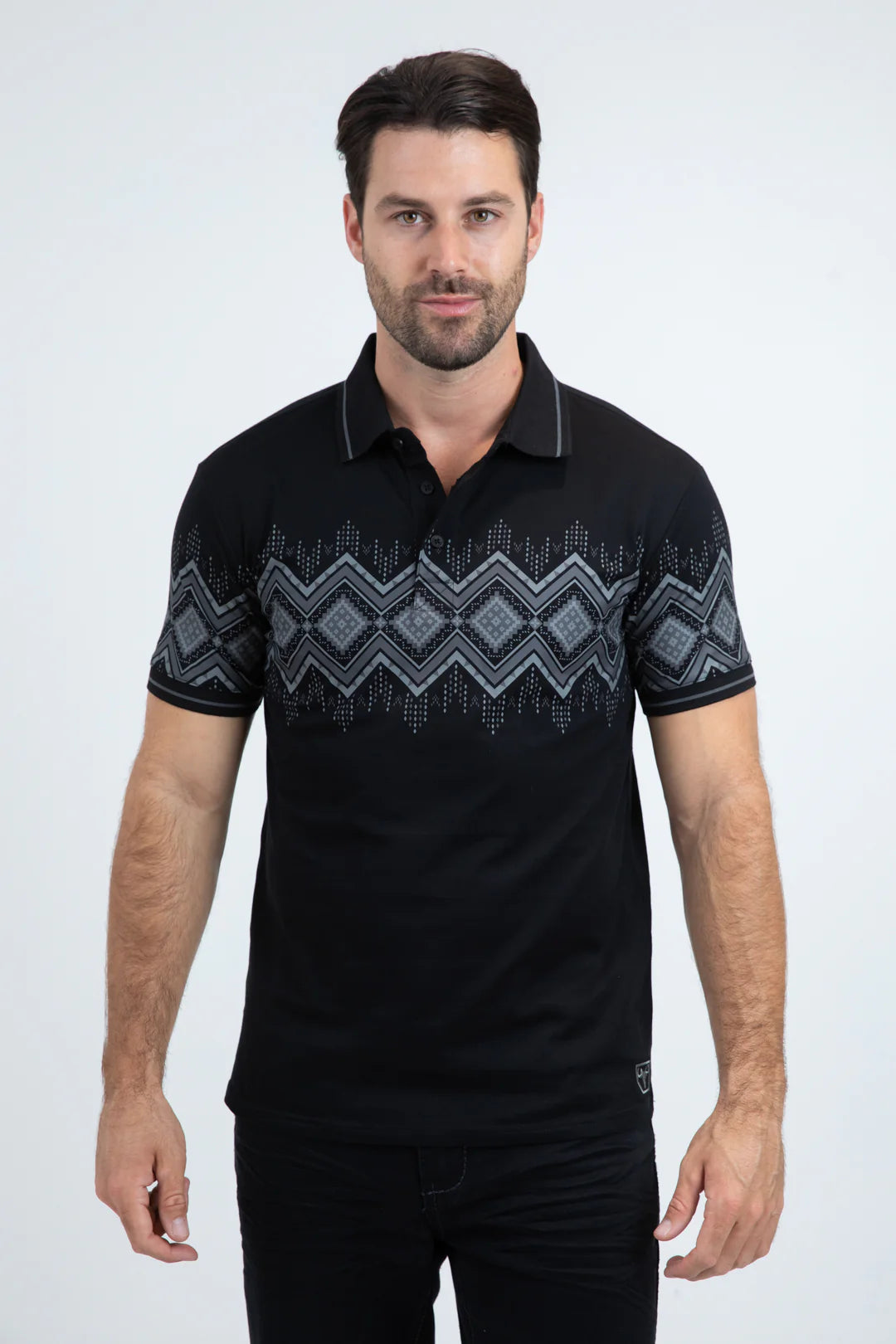 PLATINI MENS MODERN FIT STRETCH COTTON BLACK POLO JPS11167