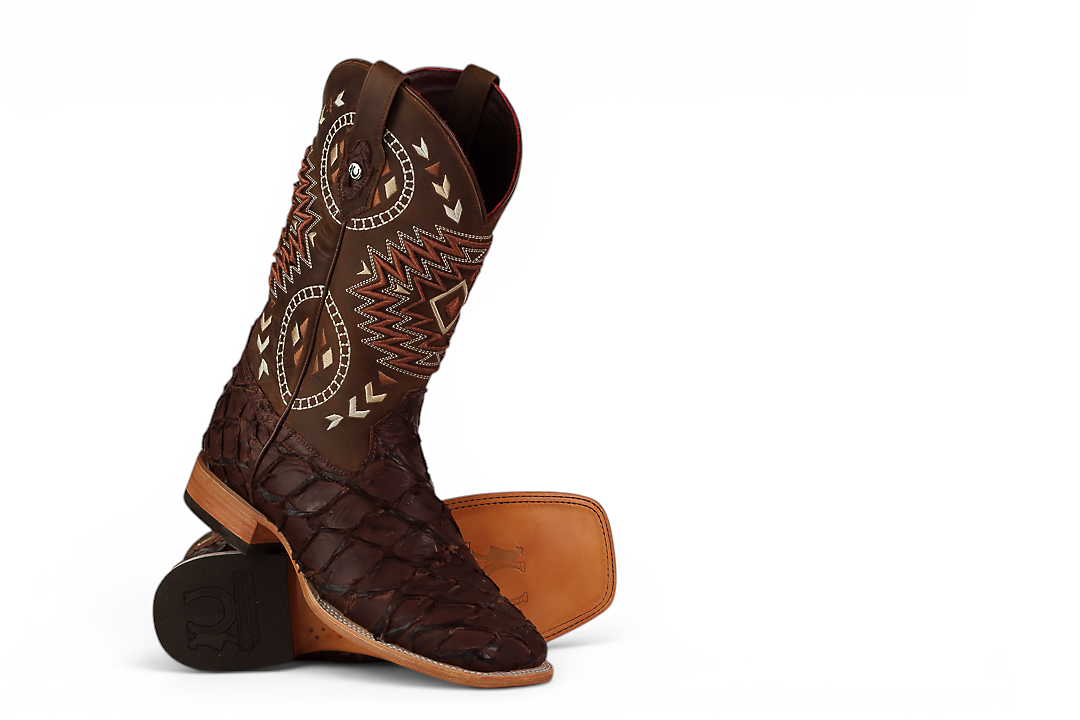 LA HERRADURA LH005 MEN’S BOOTS EXOTIC-RANCHERA FISH MATTE BROWN SQ-TOE EE