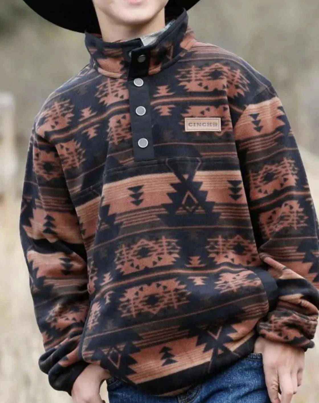 CINCH YOUTH FLEECE BLACK AZTEC PULL OVER MWK7590014 Laherradurawwnc.com
