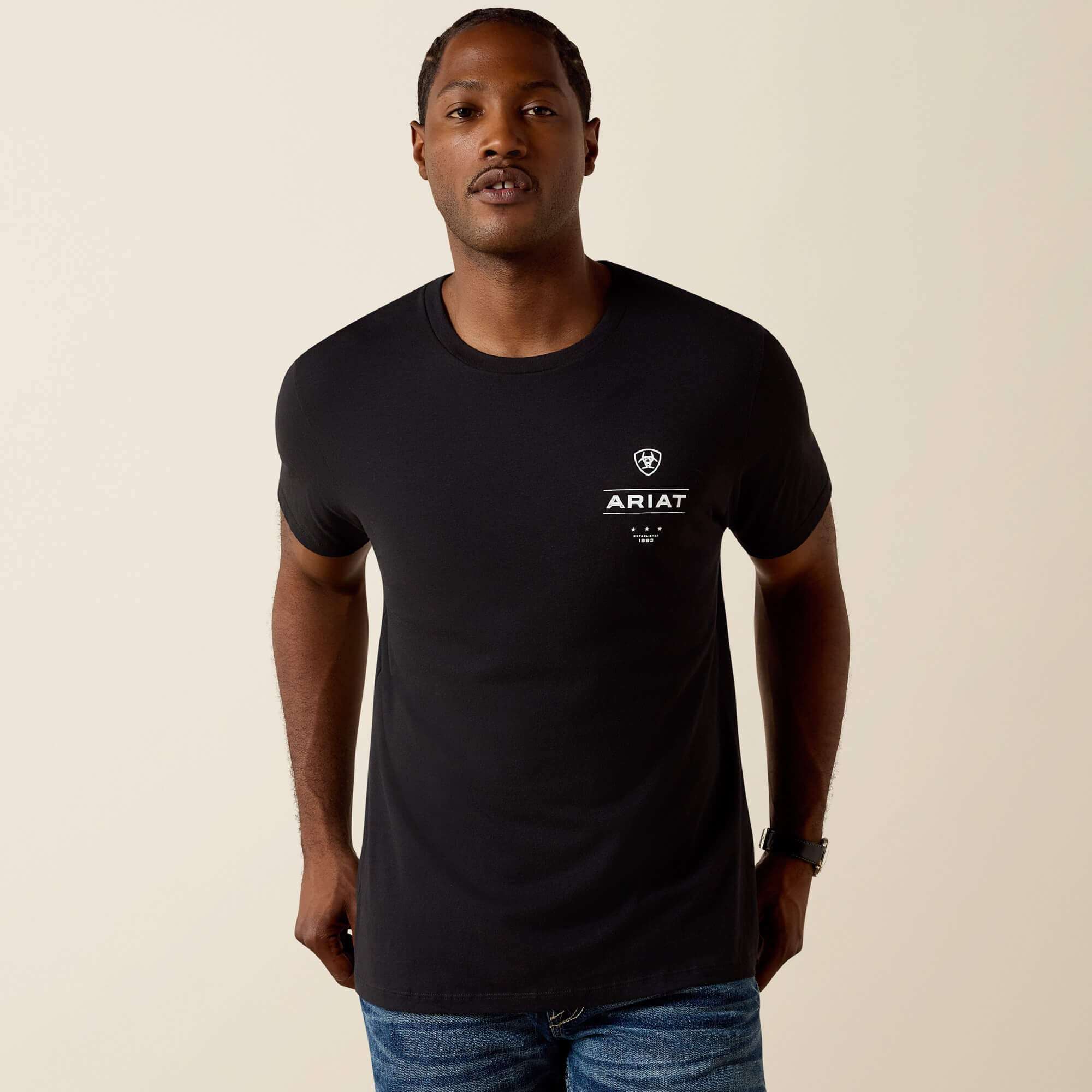 ARIAT MEN T-SHIRT WOODEN DIAMOND FLAG SS BLACK - 10062896 Laherradurawwnc.com
