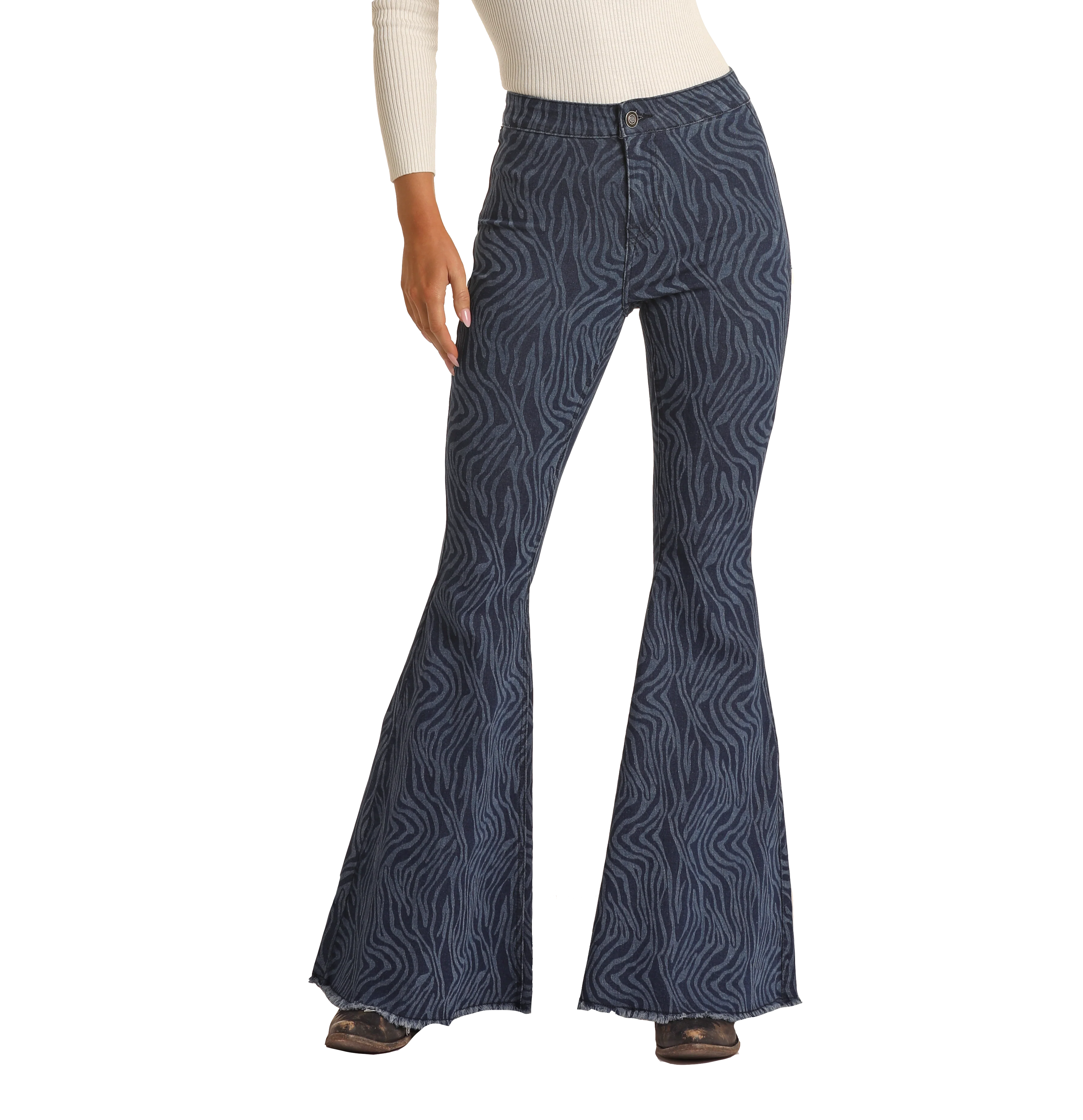 ROCK&ROLL DARK WASH ZEBRA PRINT BUTTON BELL RRWD7PRZRE