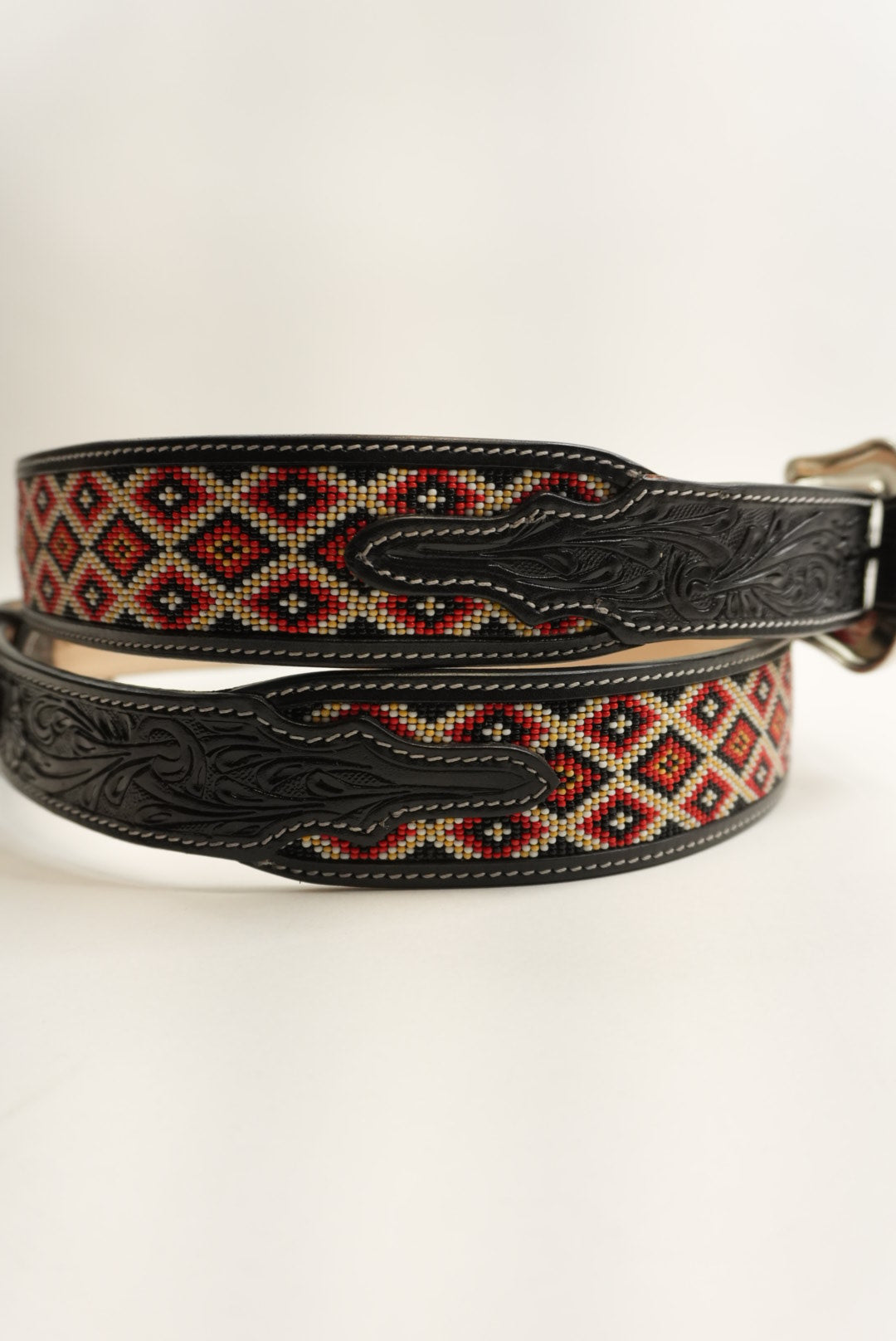 LA HERRADURA BELT AZTEC BLACK RHOMBUS RED NEW DESIGN