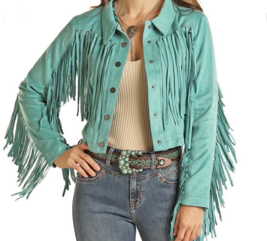 ROCK&ROLL WOMENS MICRO SUEDE JACKET W/ FRINGE PEACOCK - DW92C02001