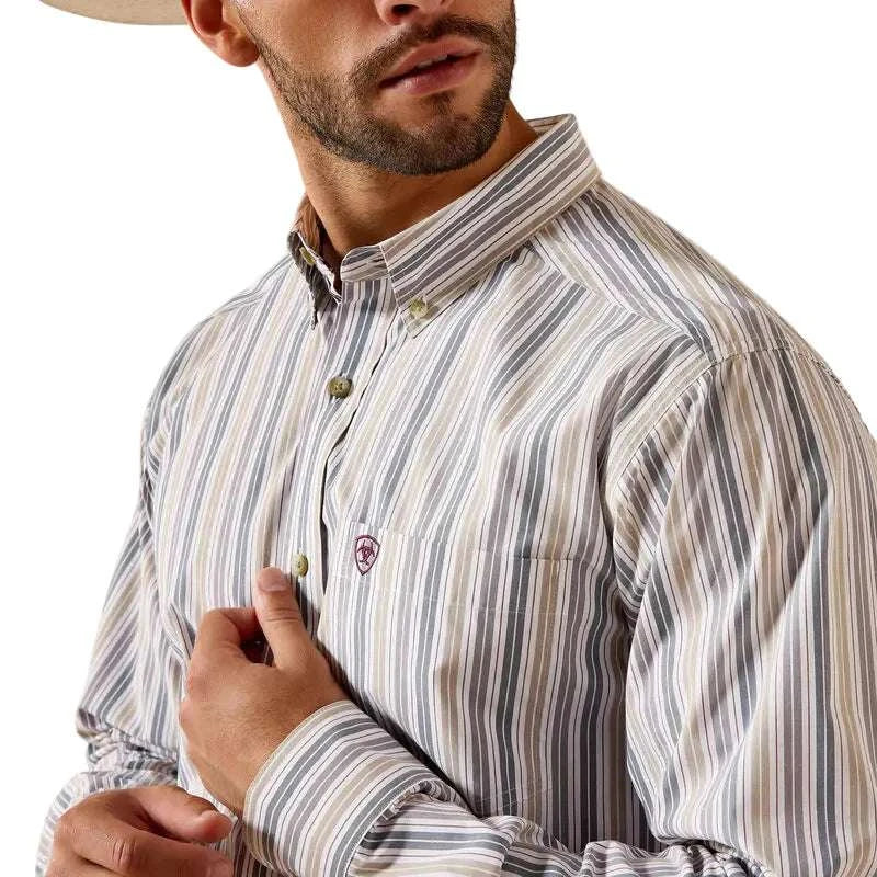ARIAT MEN PRO PRYCE FTD LS SHRT WHITE STRIPE 10071575 Laherradurawwnc.com